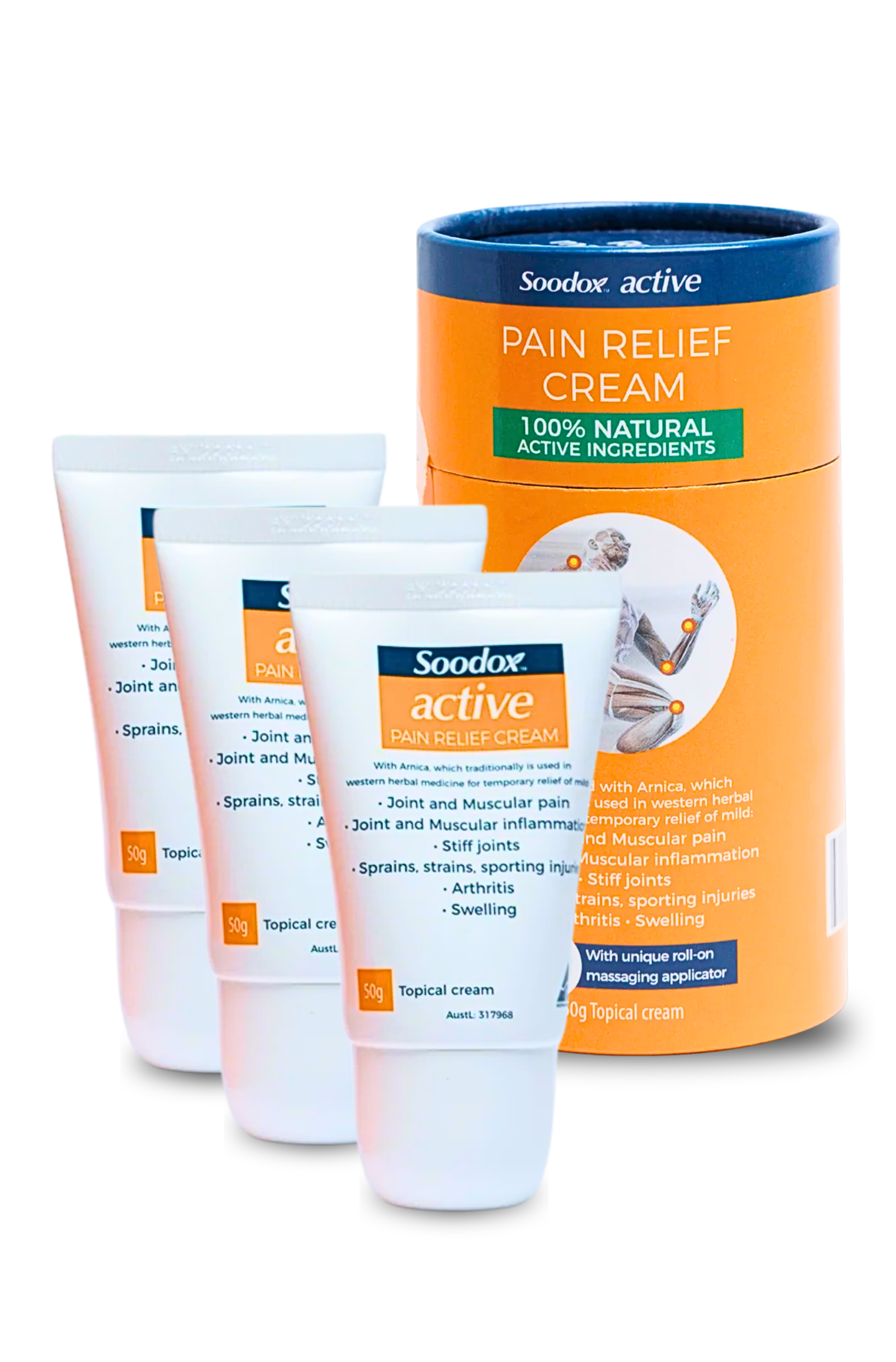 Soodox Active Pain Relief Cream with Roll-on Applicator 50g - 3 Pack