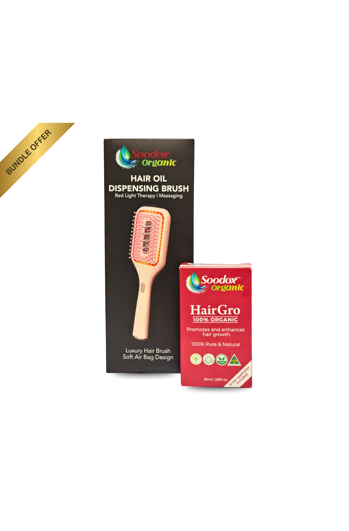 Pink Soodox Hair Oil Dispensing Brush box with Soodox HairGro box