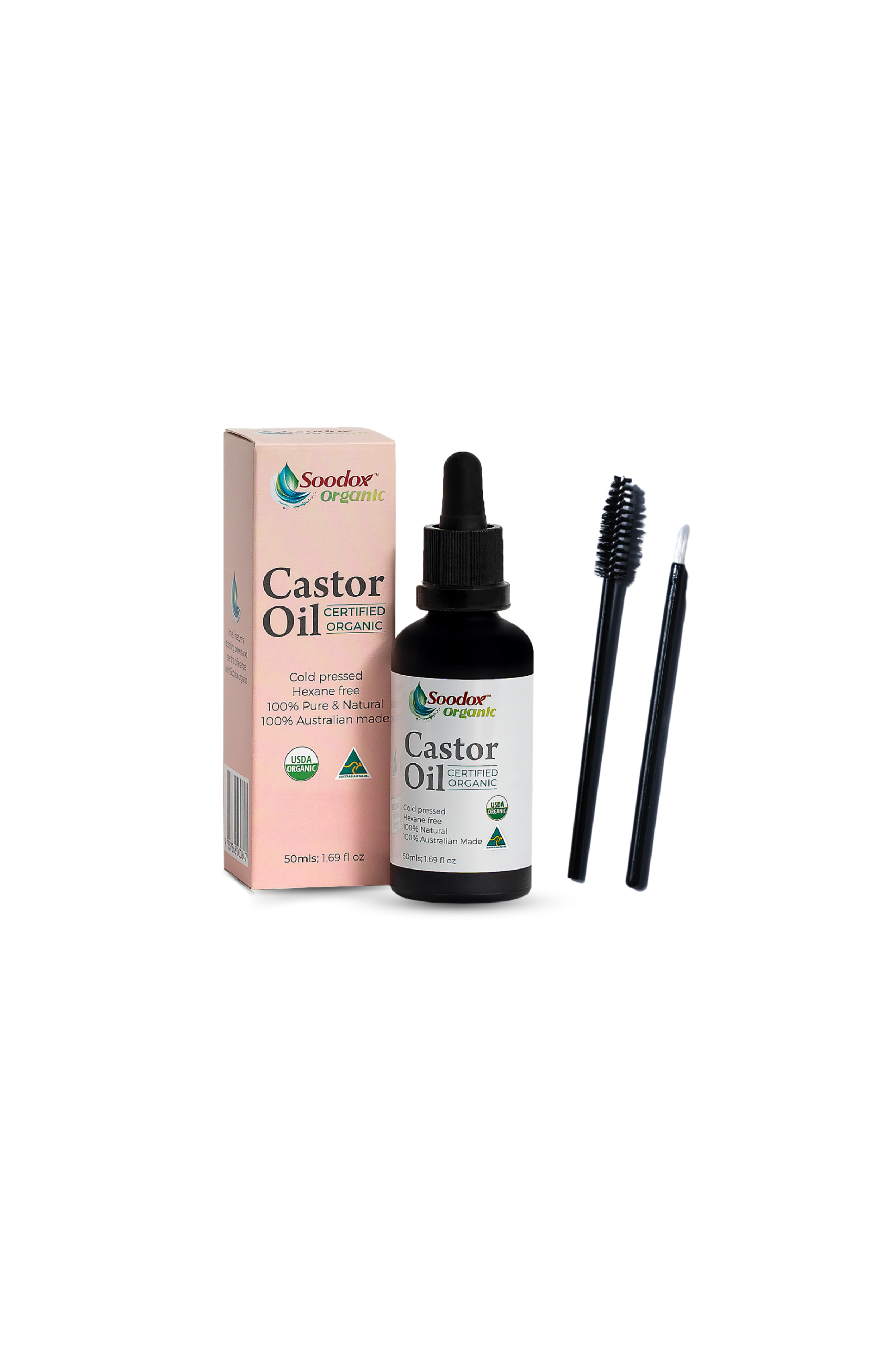 Soodox Organic Castor Oil 50ml with Oil Brushes