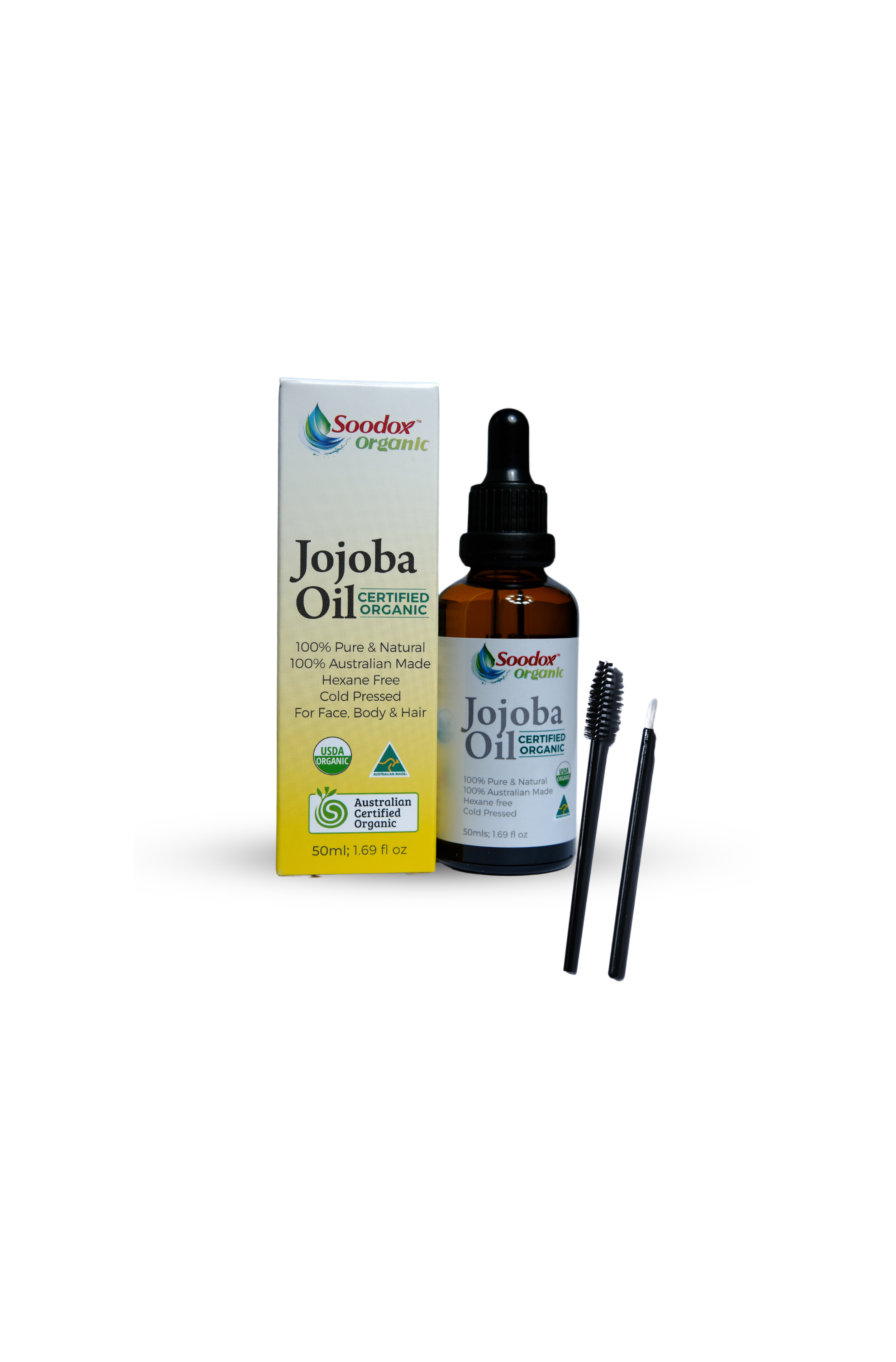 Soodox Organic Jojoba Oil 50ml with Oil Brushes