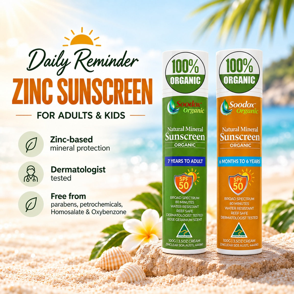 Soodox Organic 100% Natural Mineral Sunscreen FAMILY PACK