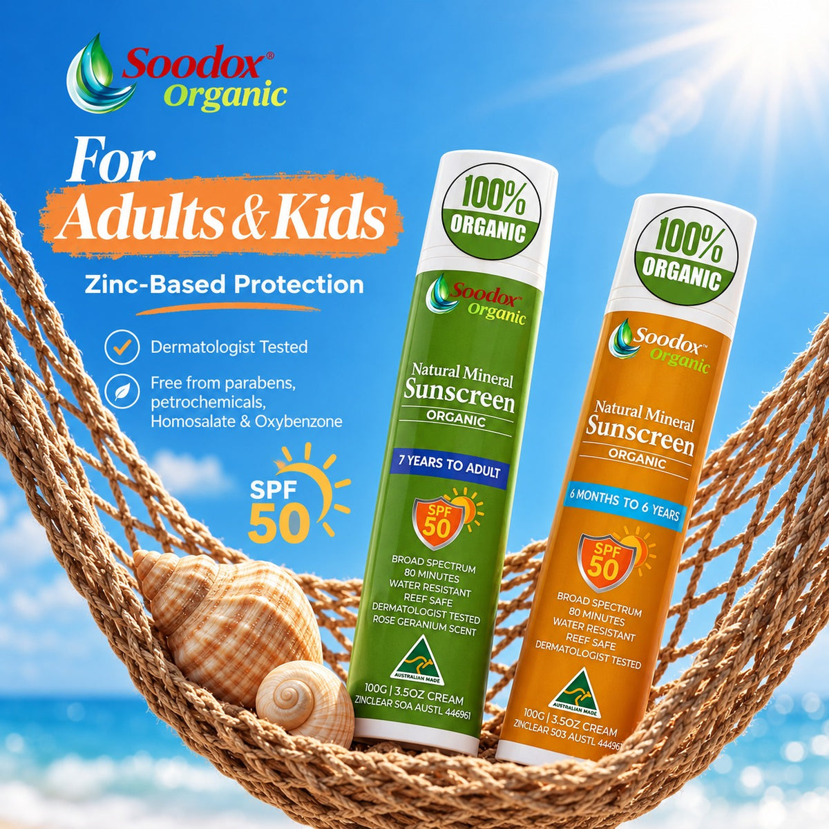 Soodox Organic 100% Natural Mineral Sunscreen FAMILY PACK