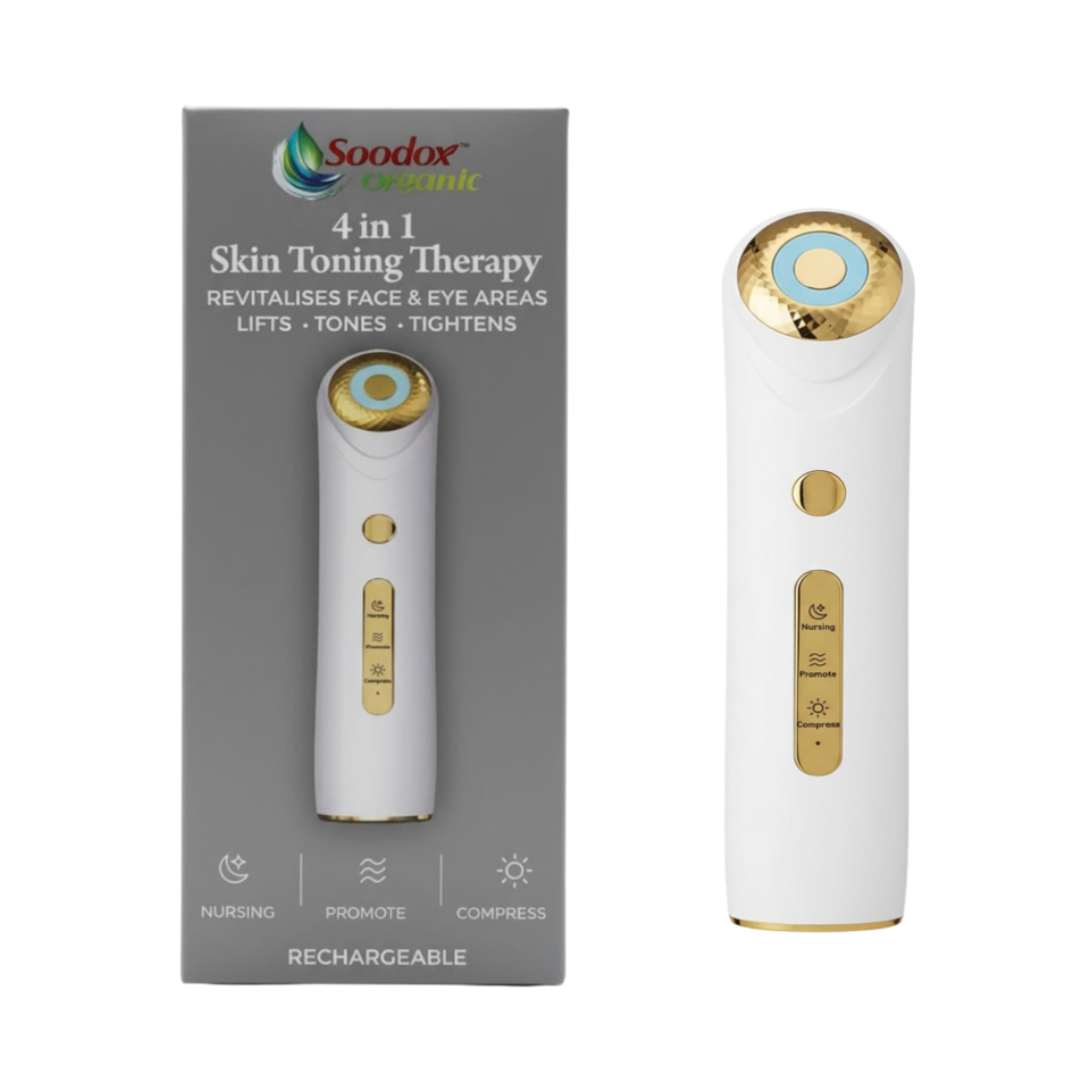 Soodox Organic 4 in 1 Skin Toning Therapy box and white handheld device