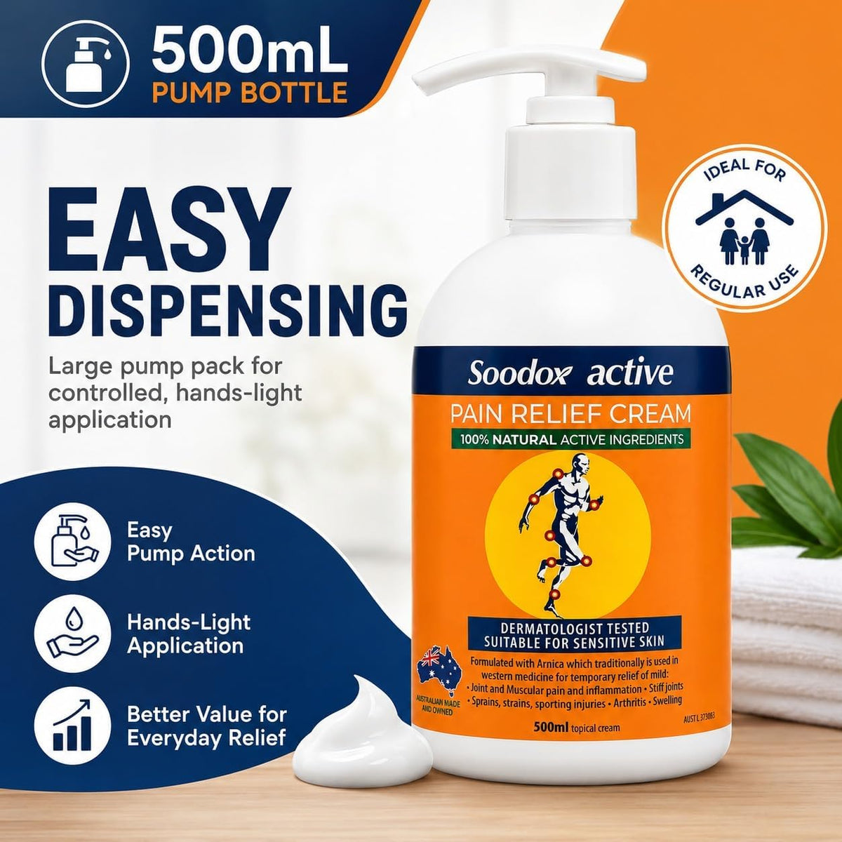 Soodox Active Pain Relief Cream Pump 500ml