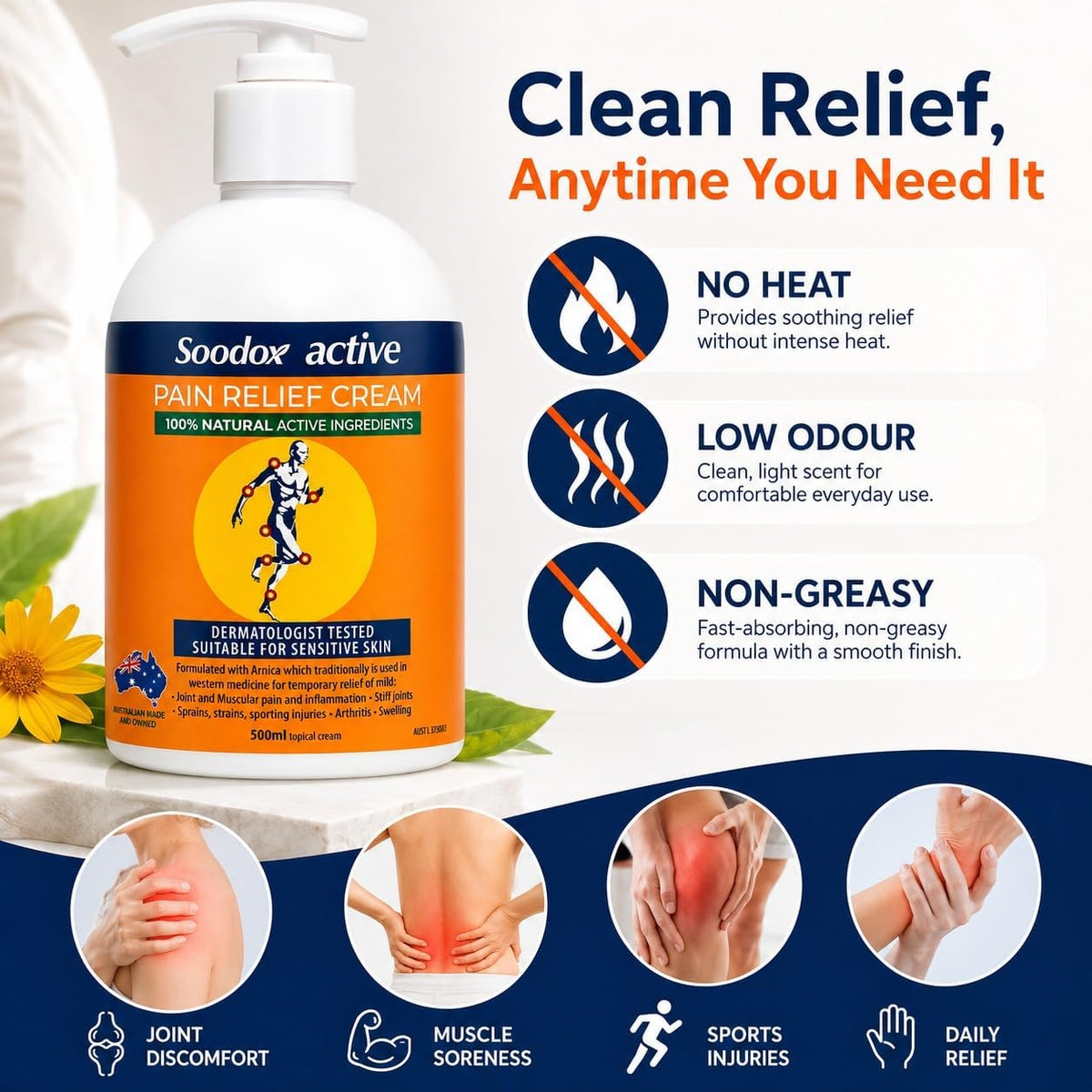 Soodox Active Pain Relief Cream Pump 500ml