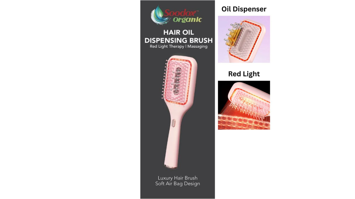 Soodox Organic Hair Oil Dispensing Brush with Red Light Technology in PINK Color
