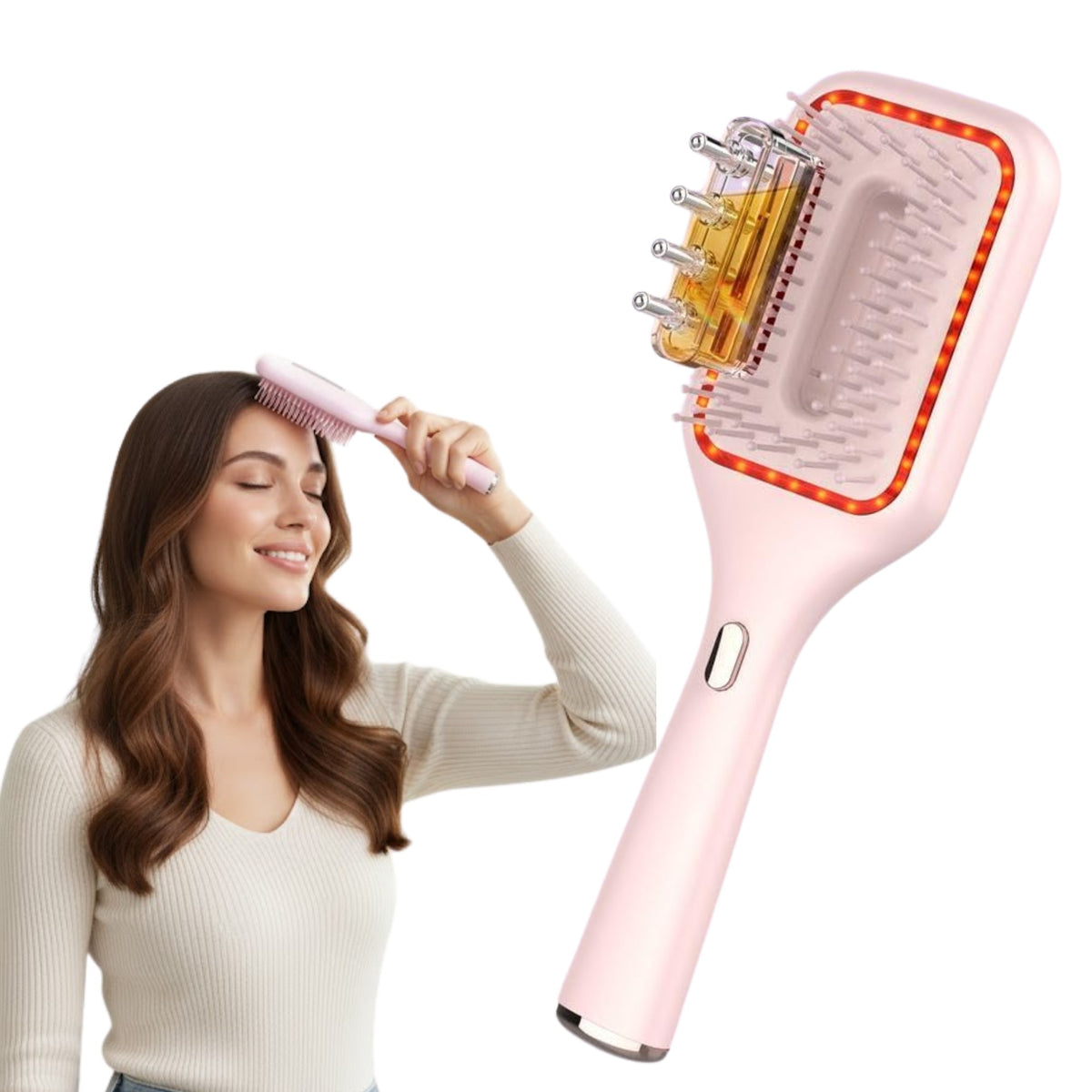 Soodox Organic Hair Oil Dispensing Brush with Red Light Technology in PINK Color