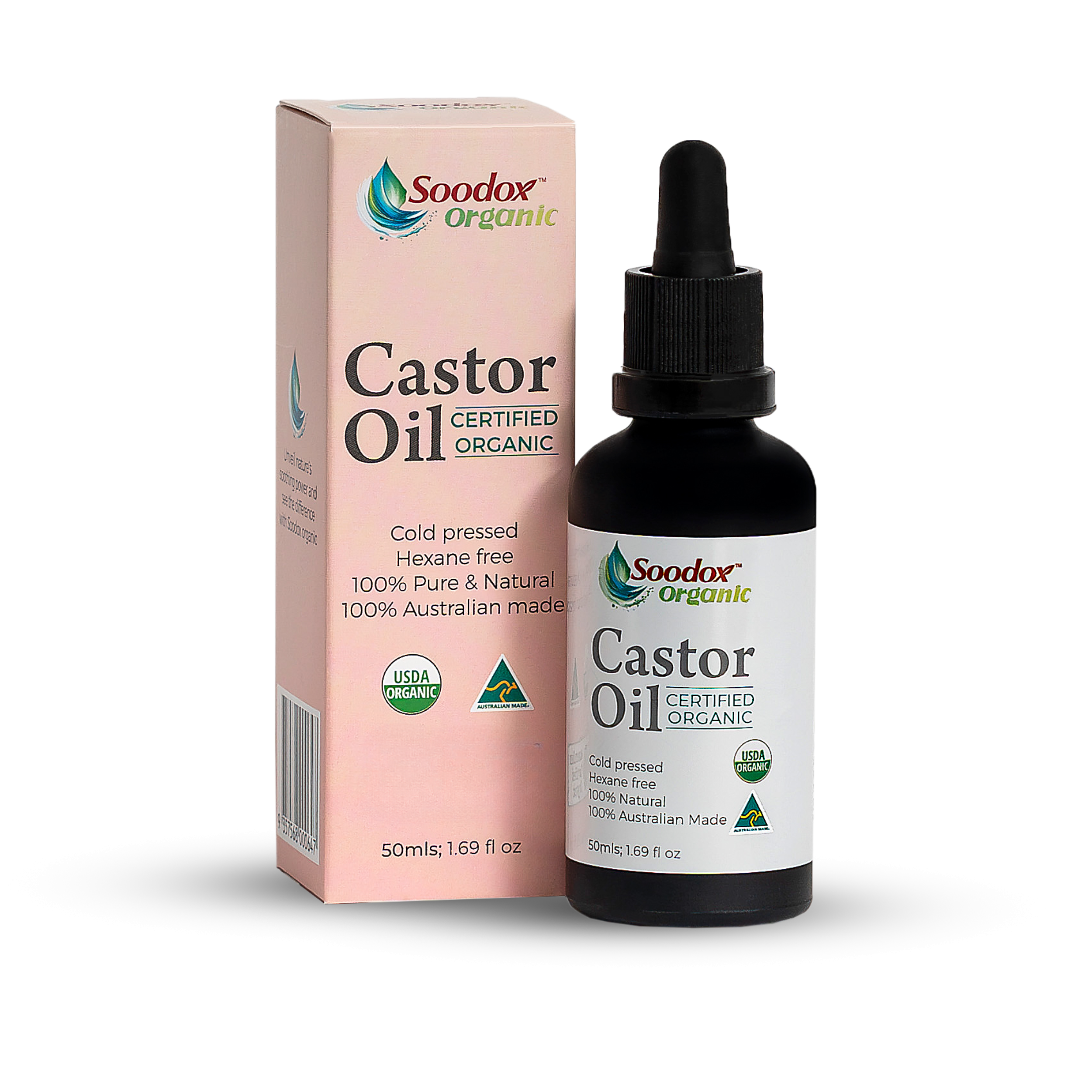 Soodox Organic Castor Oil 50ml with Oil Brushes
