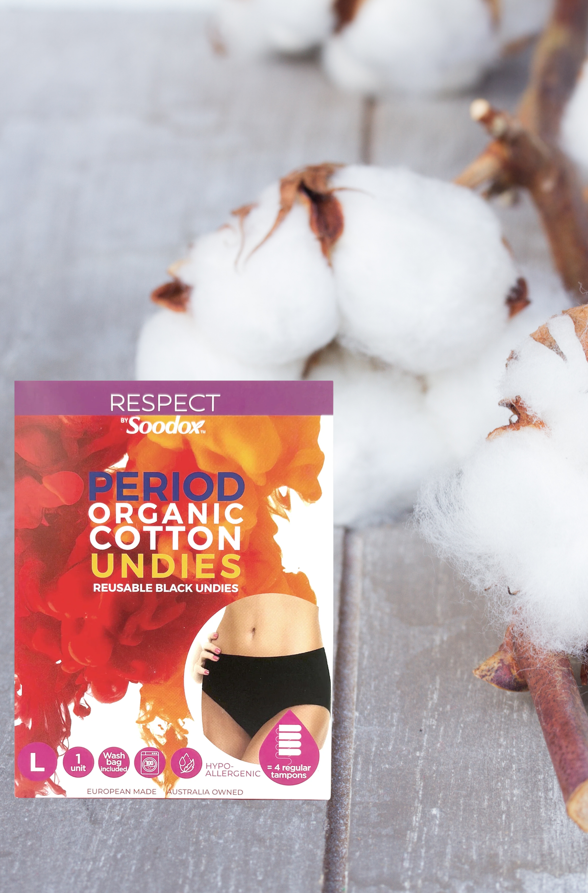 Respect by Soodox organic cotton period undies box, size L