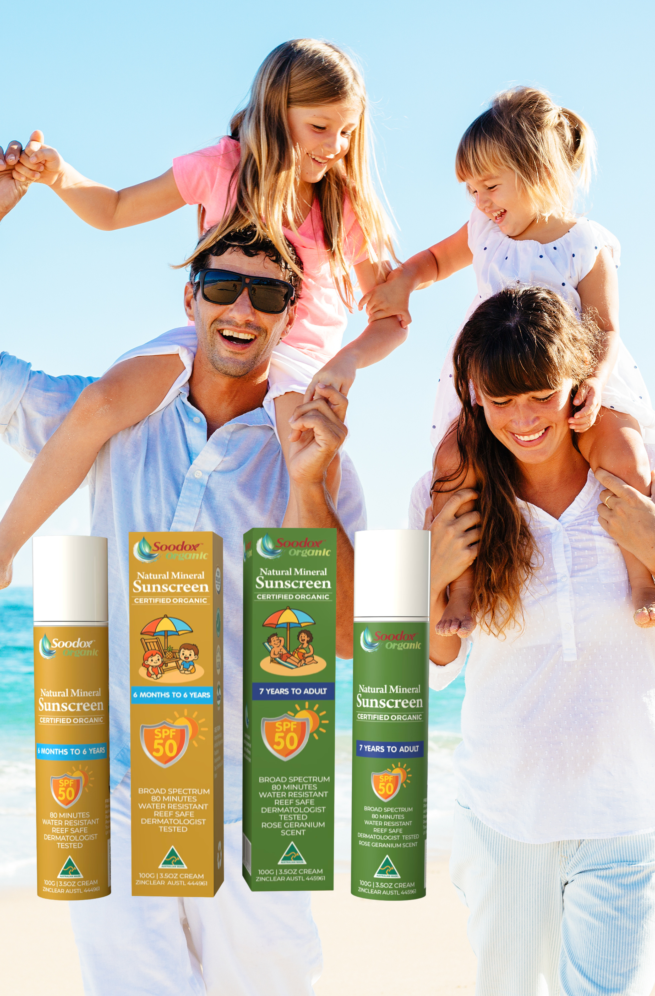 Soodox Organic 100% Natural Mineral Sunscreen FAMILY PACK