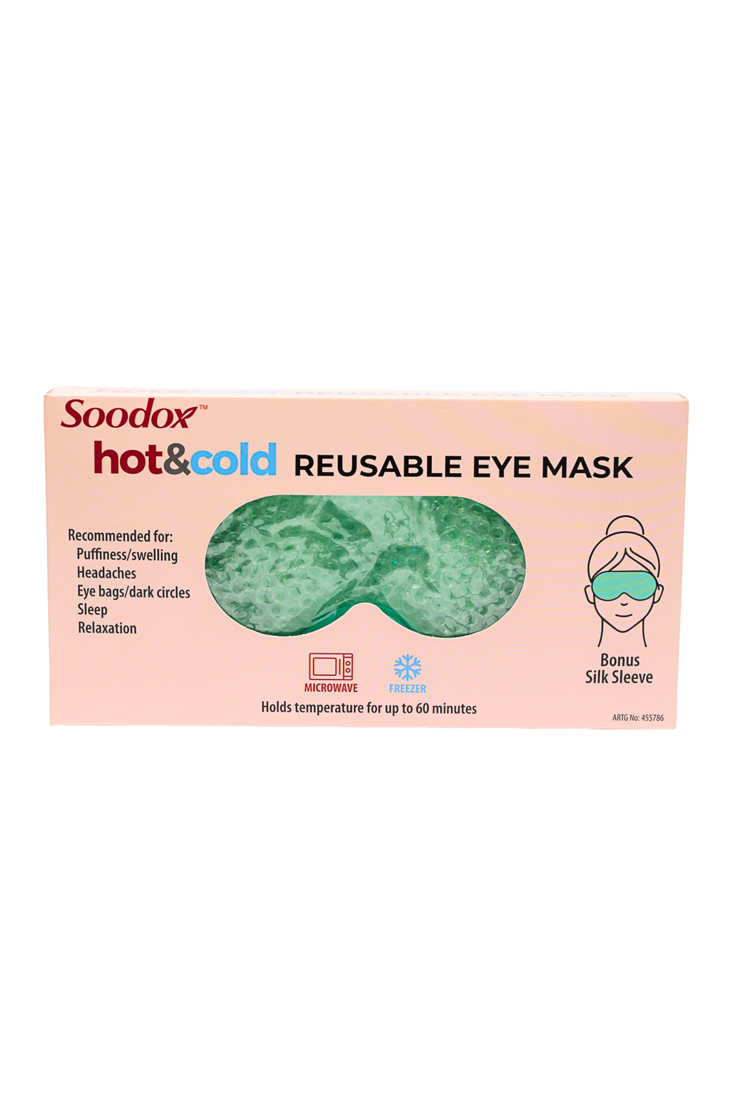 Soodox Hot & Cold Reusable Eye Mask with Bonus Silk Sleeve - GREEN