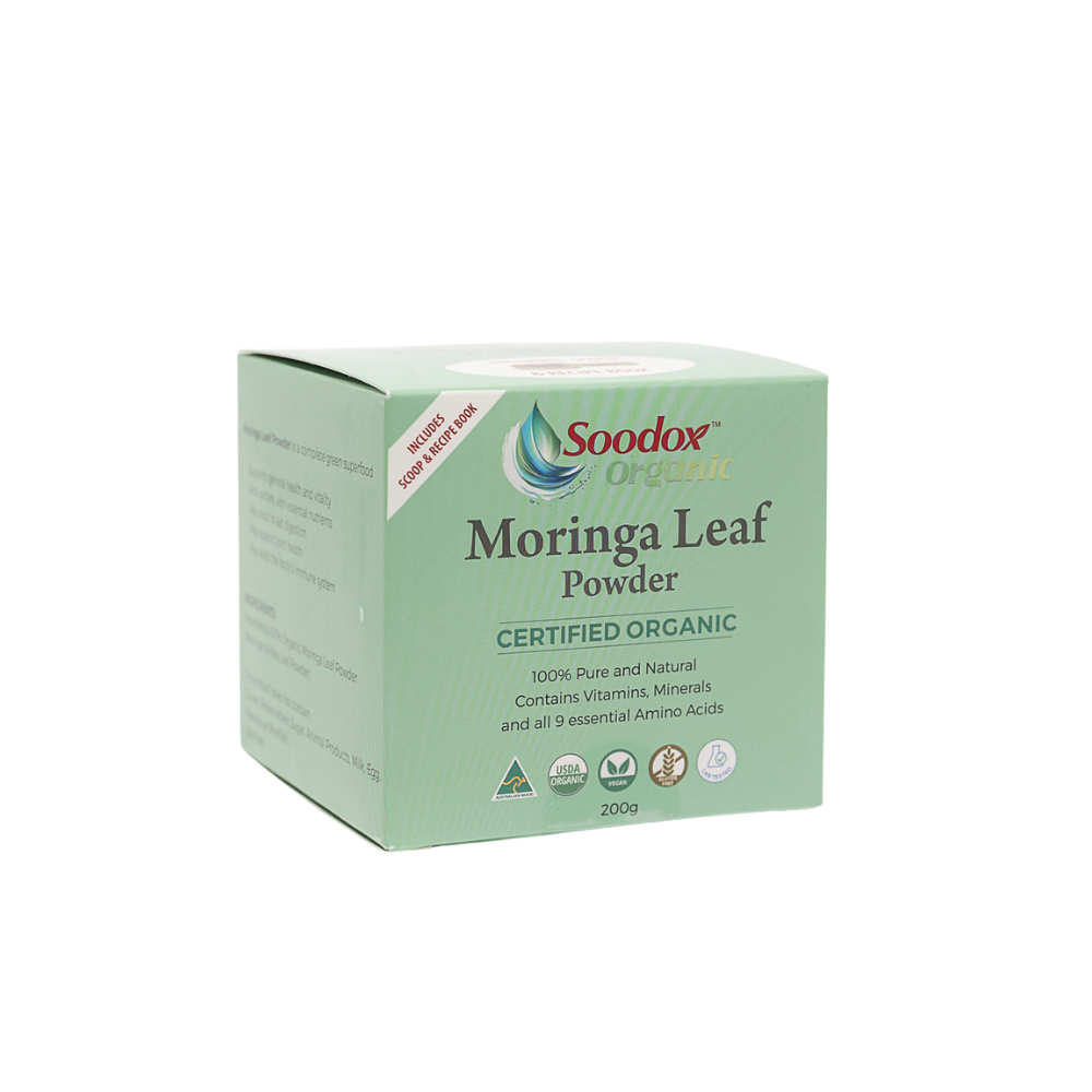 Soodox™ Certified Organic Moringa Leaf Powder 200g (includes wooden scoop)