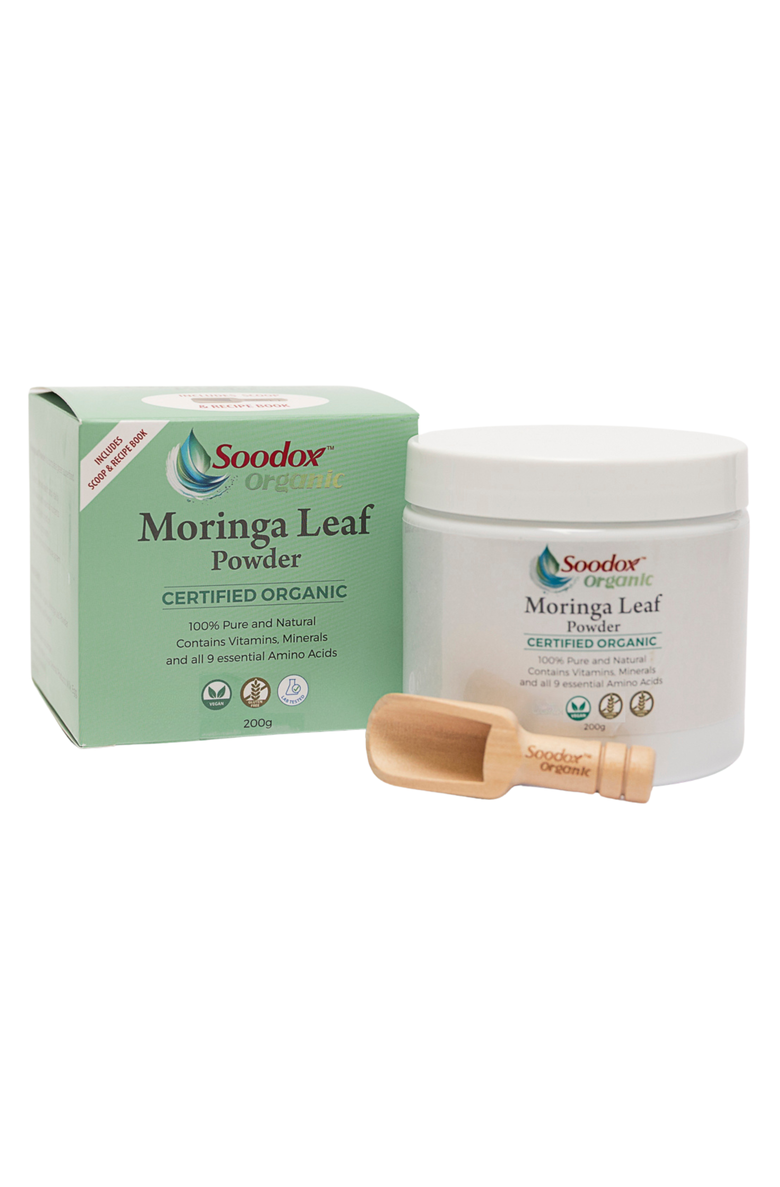 Soodox™ Certified Organic Moringa Leaf Powder 200g (includes wooden scoop)