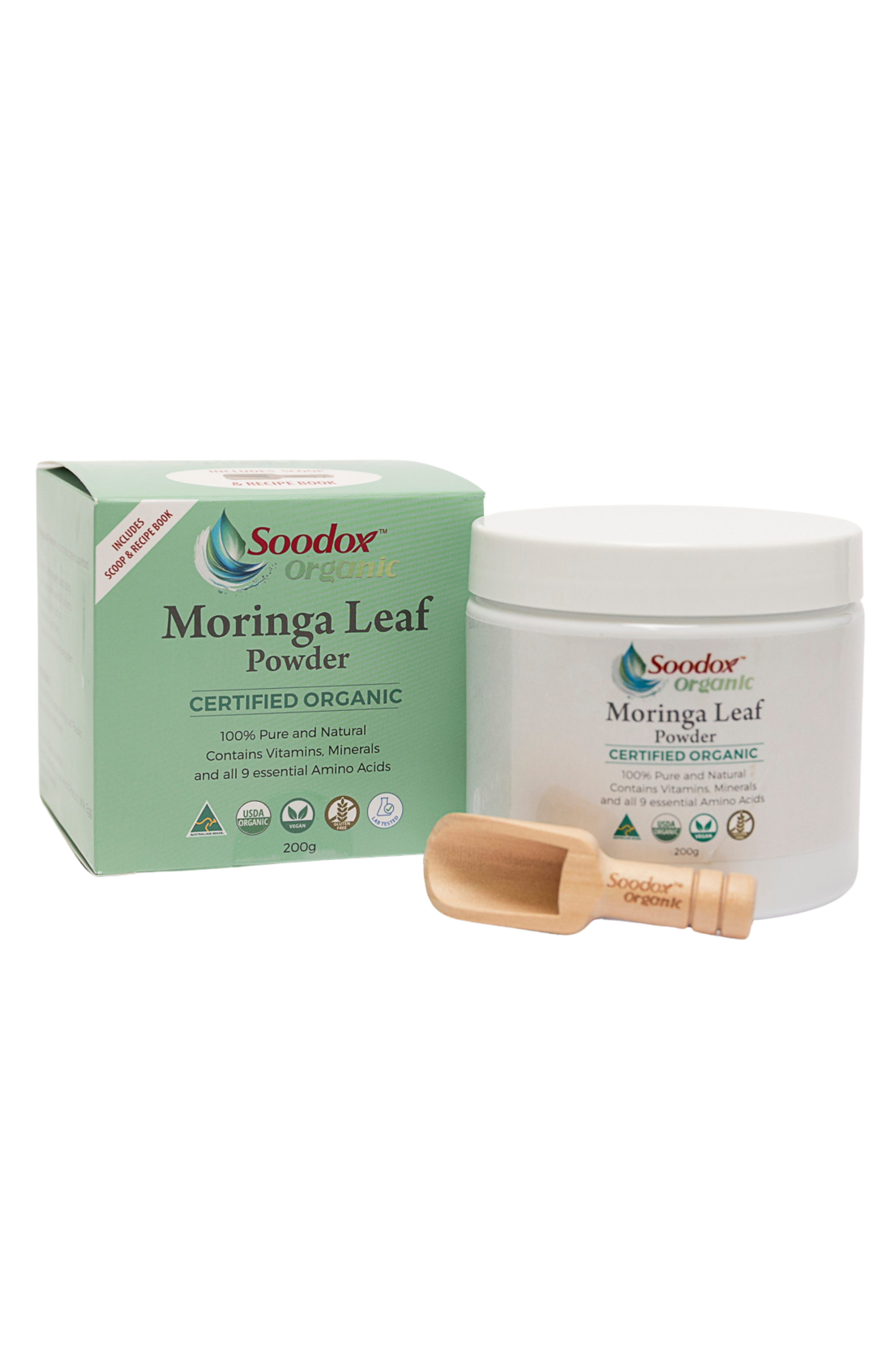 Soodox™ Certified Organic Moringa Leaf Powder 200g (includes wooden scoop)