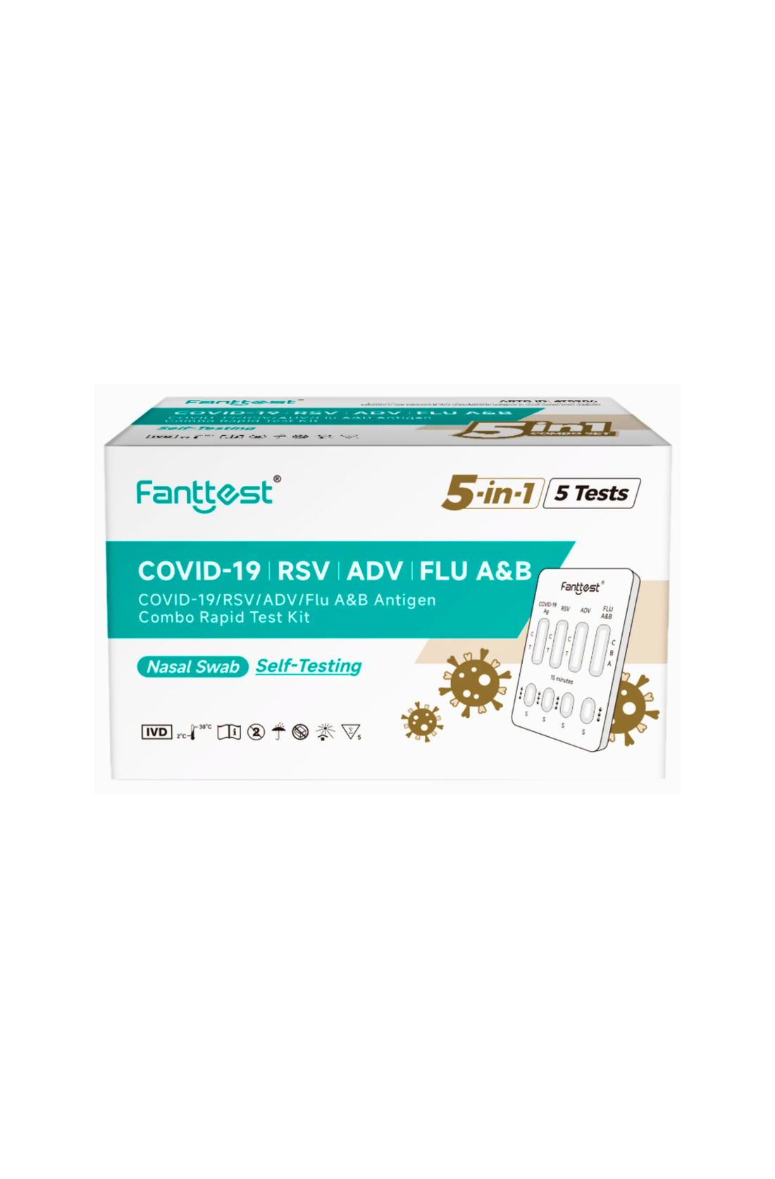 Fanttest 5 in 1 ADV / COVID-19 / RSV / Influenza A&B Antigen Test Kit - 5 Tests