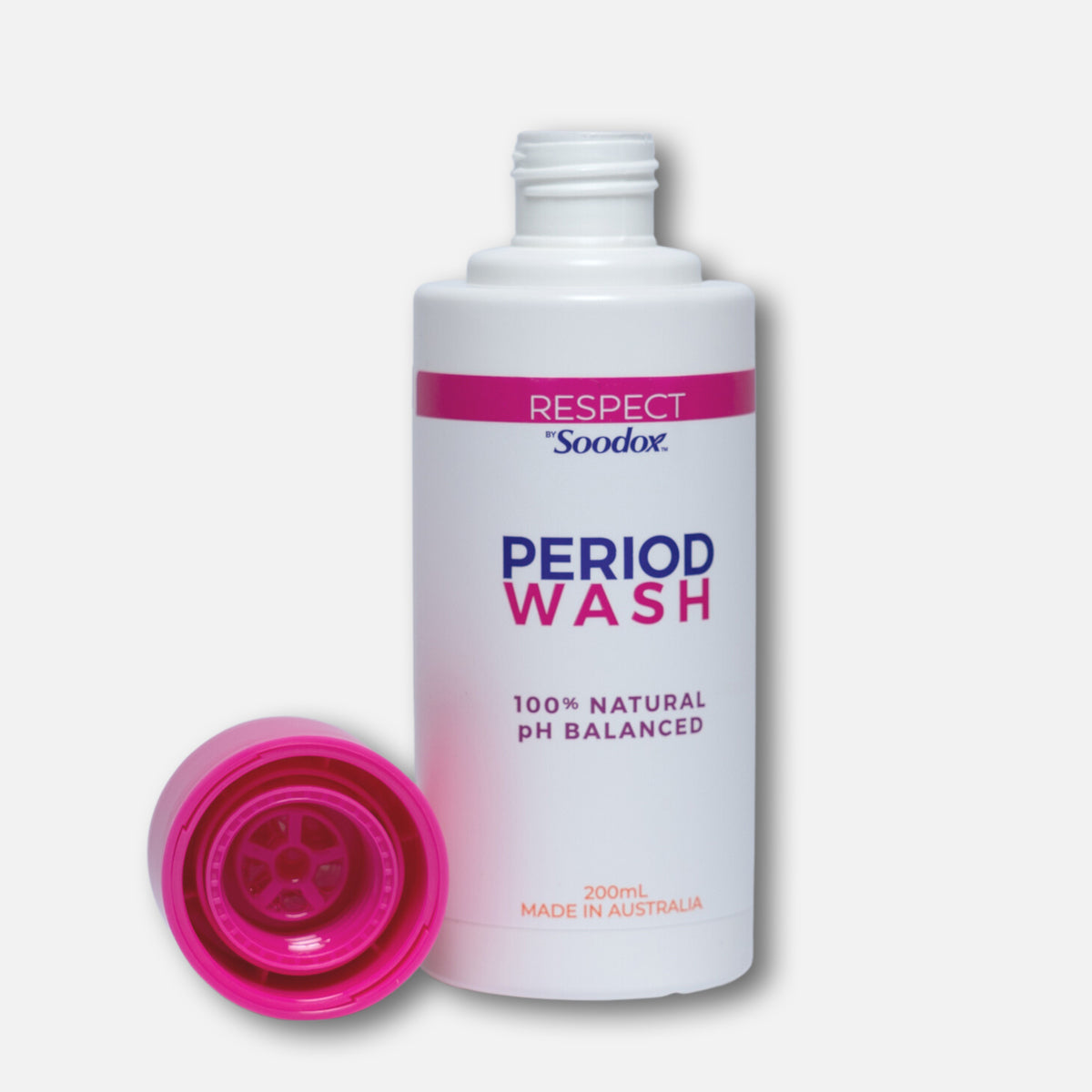 Respect by Soodox Period Wash bottle with cap removed