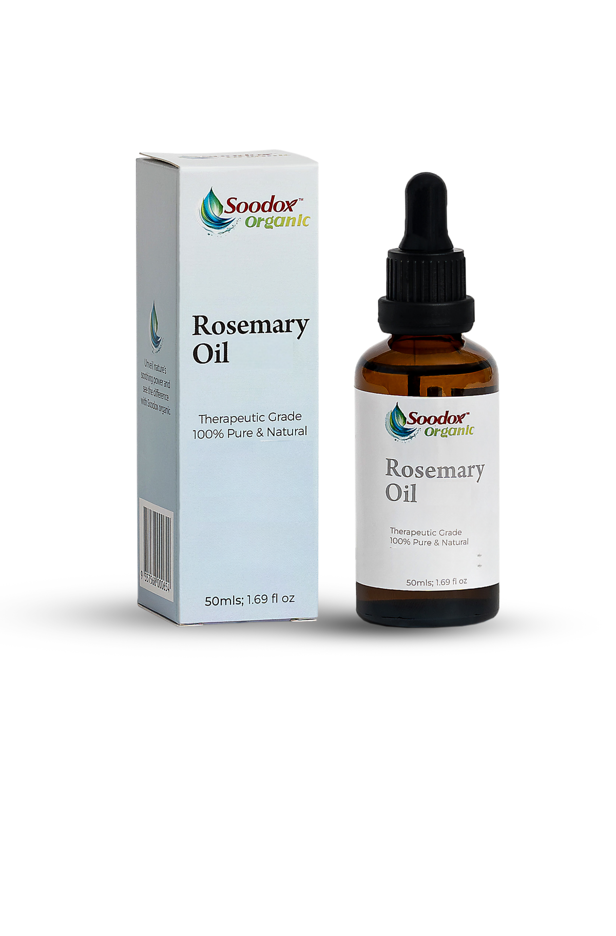 Soodox Organic Rosemary Oil 50mL box and dropper bottle