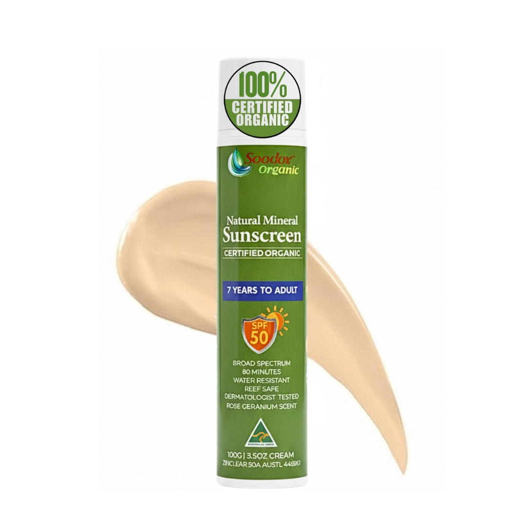 Soodox Organic 100% Natural Mineral Sunscreen SPF 50 - Suitable for Ages 7+