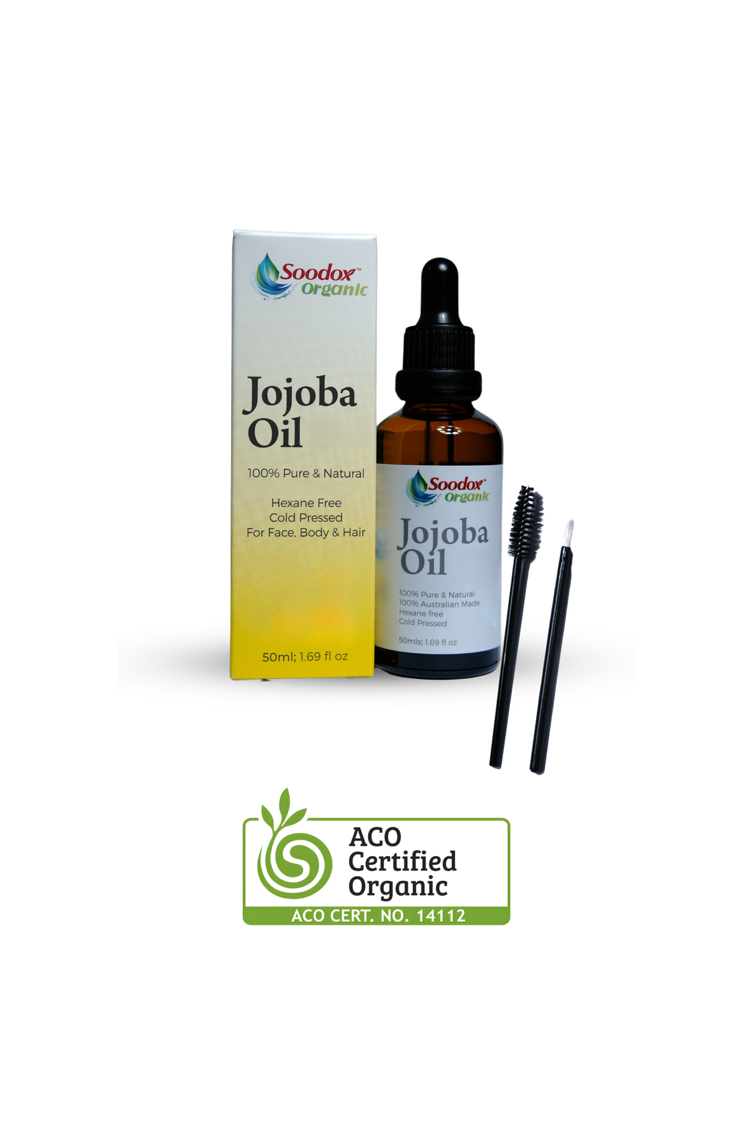Soodox Organic Jojoba Oil 50ml with Oil Brushes