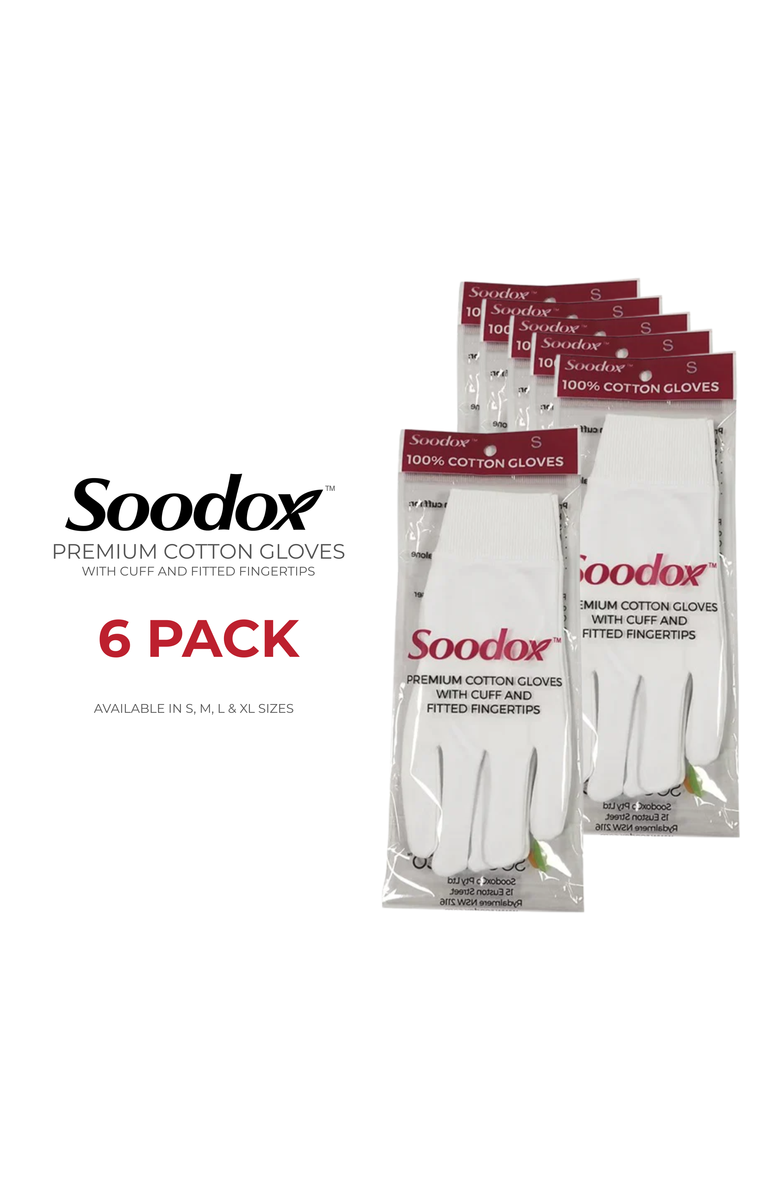 Soodox 100% Cotton Gloves - 6 pack