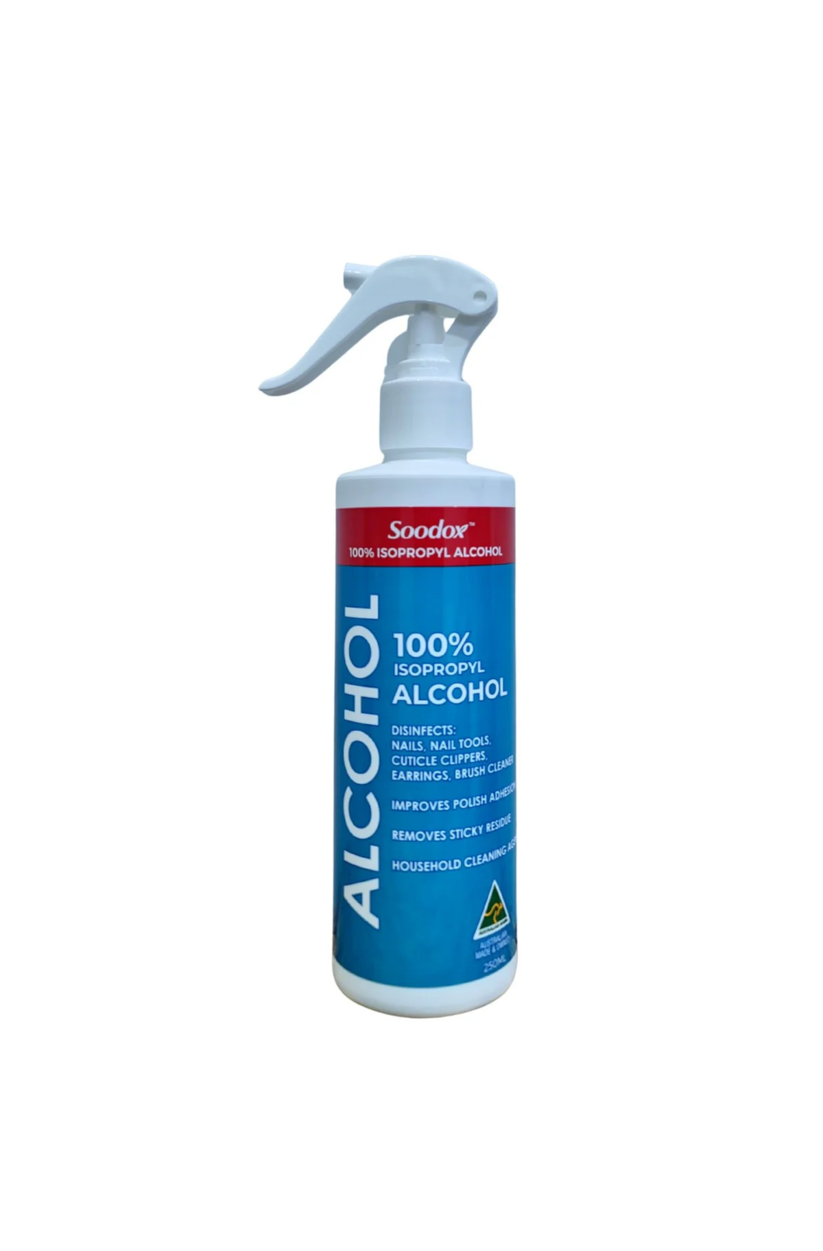 Soodox 100% Isopropyl Alcohol spray bottle, front