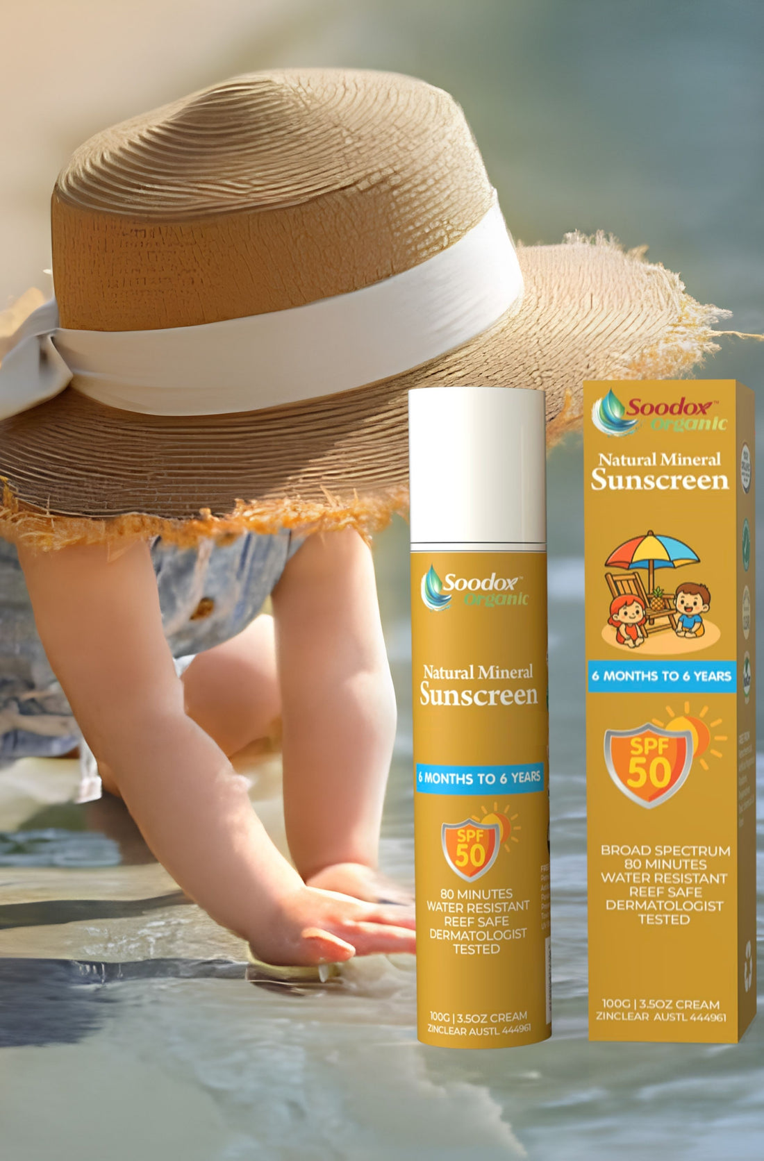 Soodox Organic 100% Natural Mineral Sunscreen 100g - SPF50 - Child 6mth to 6yrs