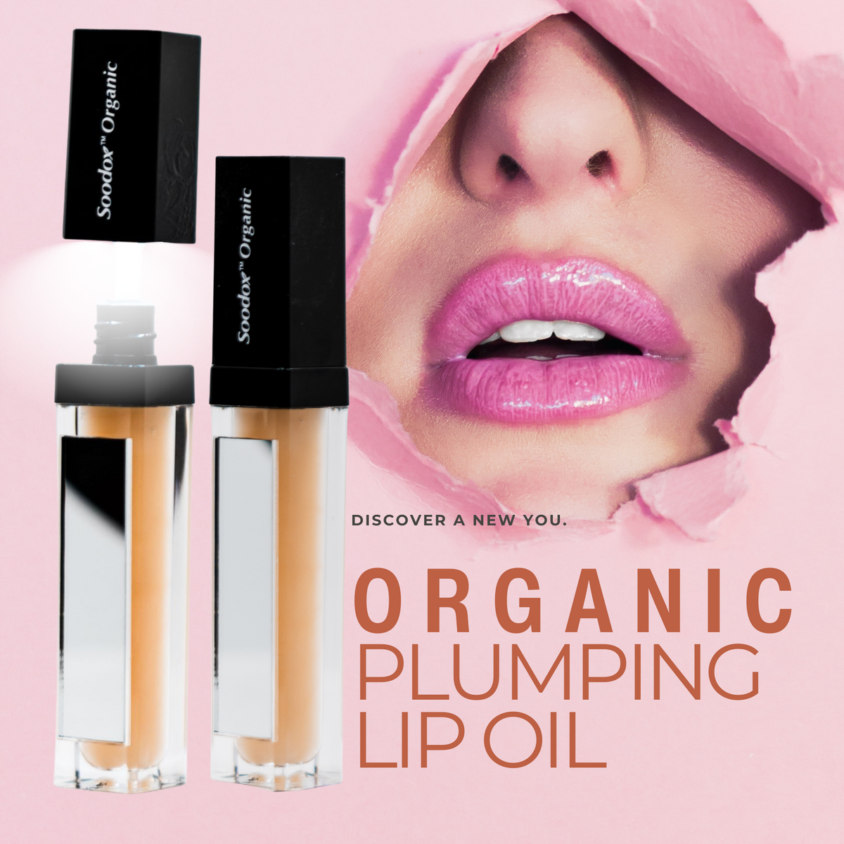 Soodox Organic Plumping Lip Oil with Light & Mirror in Nude Shade