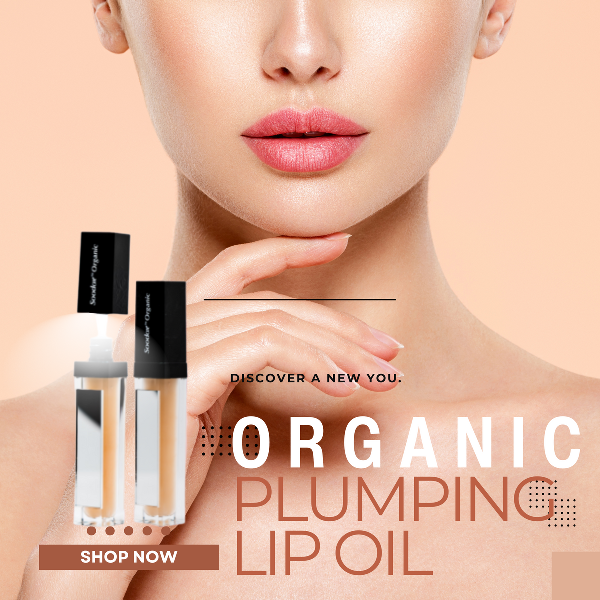 Soodox Organic Plumping Lip Oil with Light & Mirror in Nude Shade