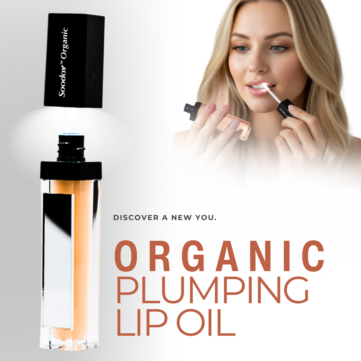 Soodox Organic Plumping Lip Oil with Light & Mirror in Nude Shade