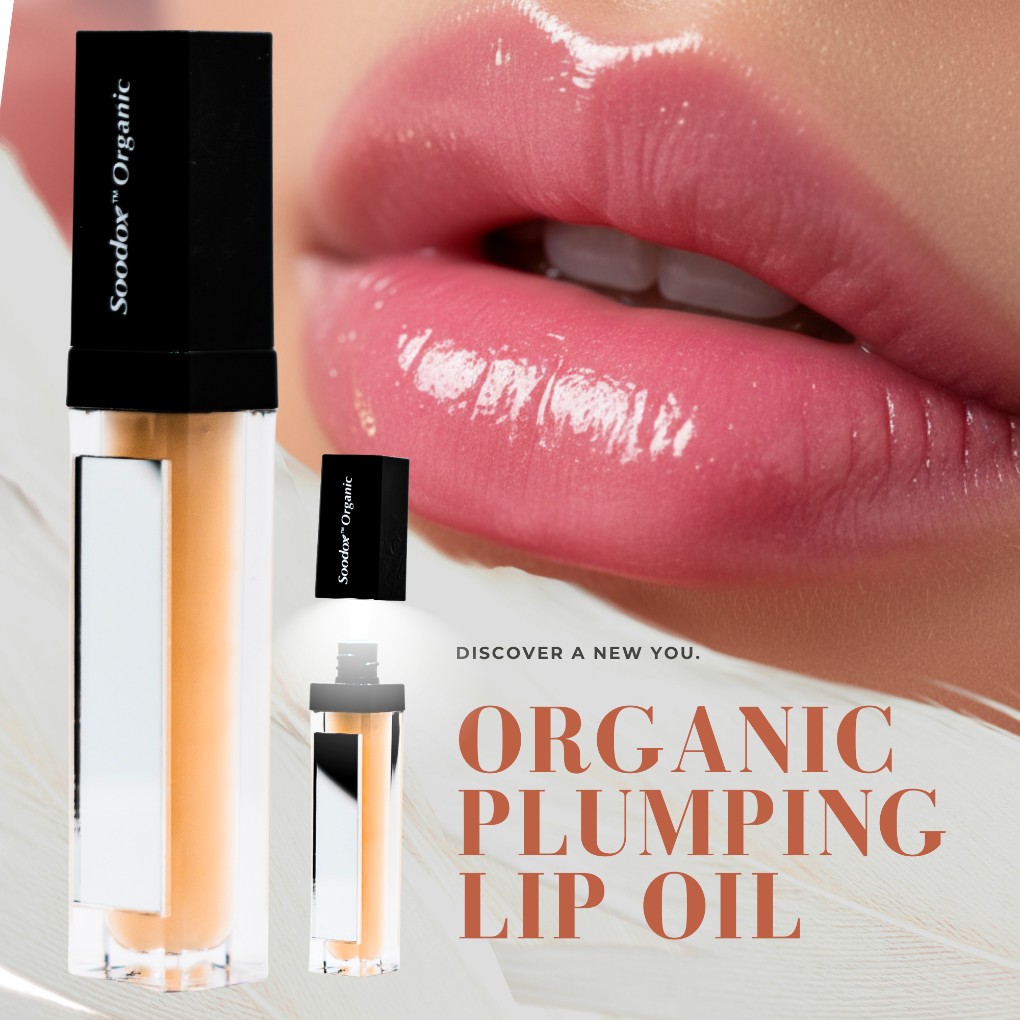 Soodox Organic Lip Plumper – Hydrating Gloss with Bonus Light & Mirror – Nude & Pink Shades