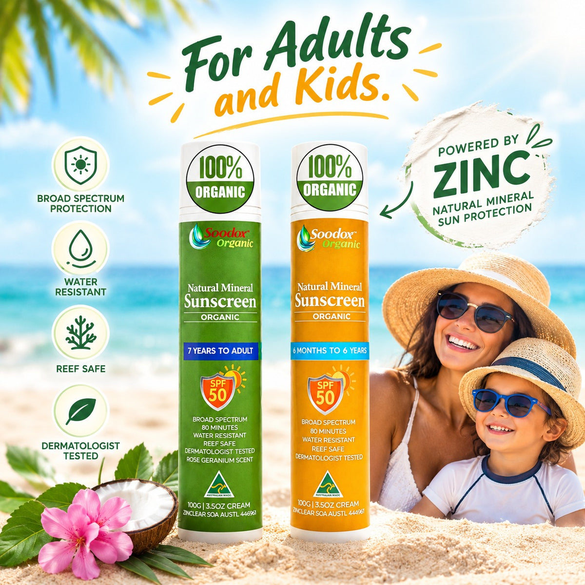 Soodox Organic 100% Natural Mineral Sunscreen FAMILY PACK