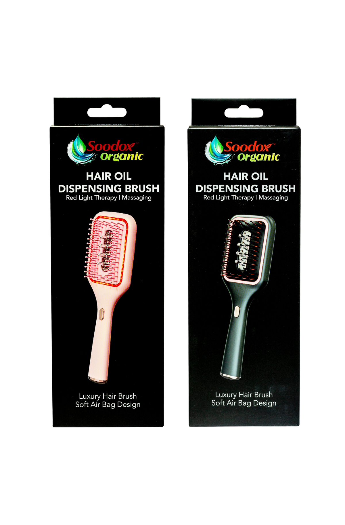 Soodox Organic Hair Oil Dispensing Brush with Red Light Technology in PINK Color