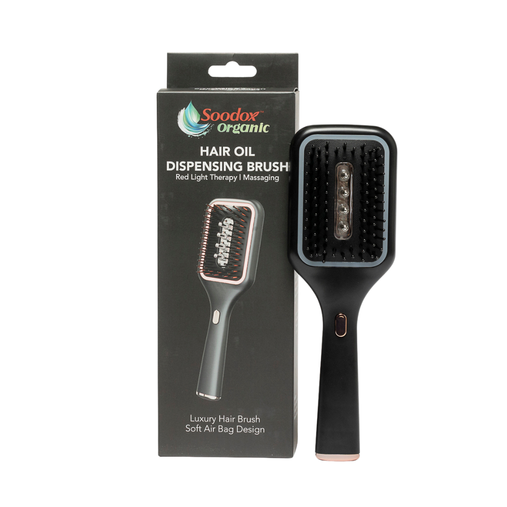 Soodox Organic Hair Oil Dispensing Brush with Red Light Technology in BLACK Color