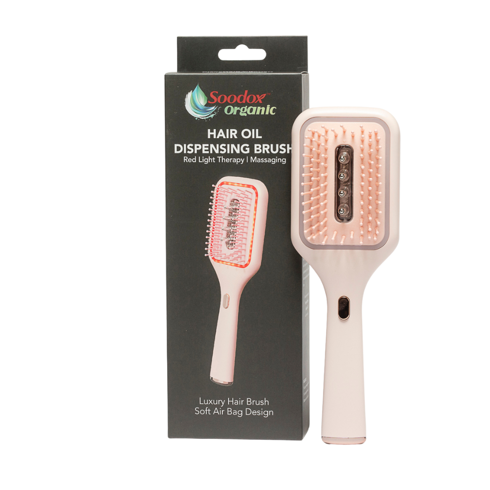 Soodox Organic Hair Oil Dispensing Brush with Red Light Technology in PINK Color