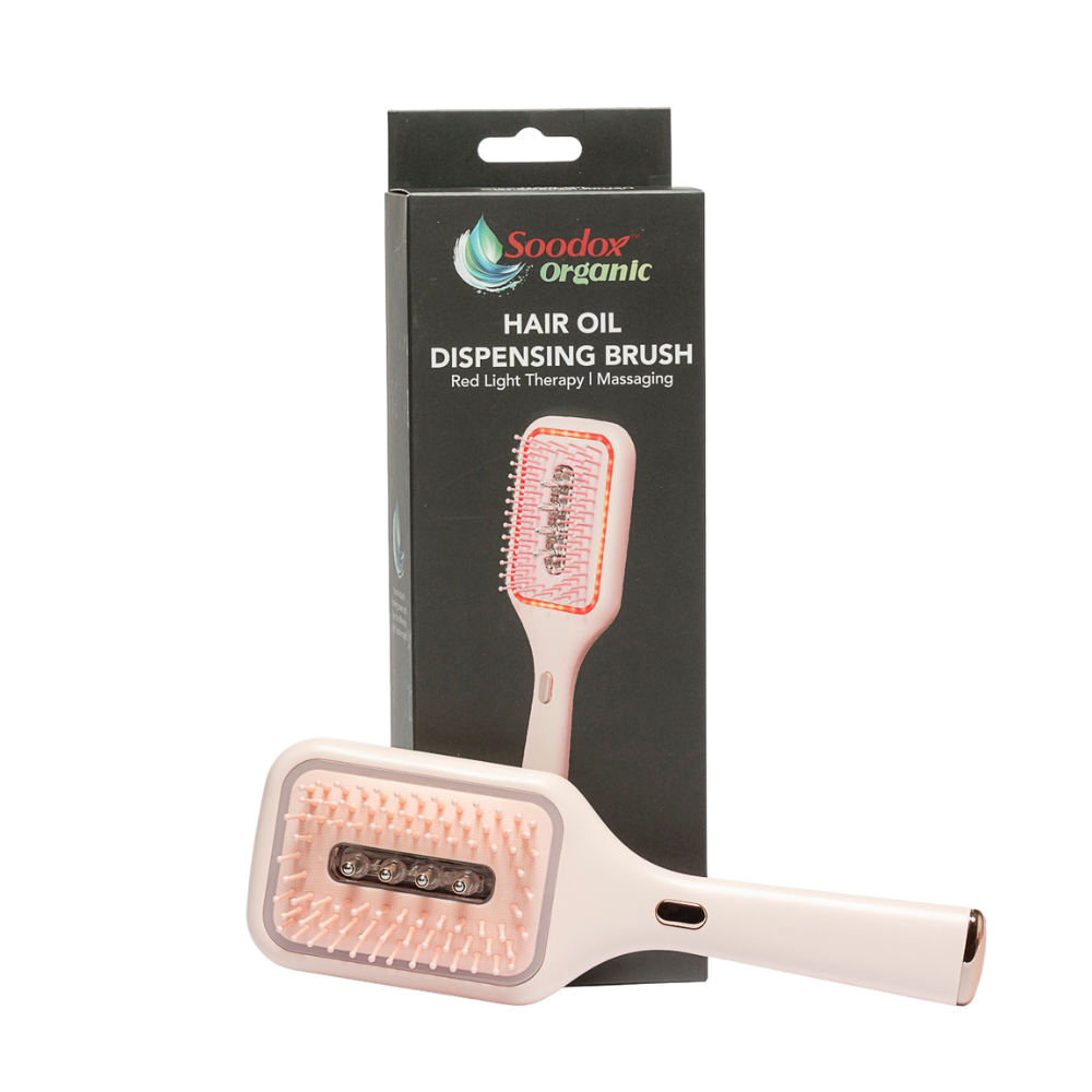 Soodox Organic Hair Oil Dispensing Brush with Red Light Technology in PINK Color