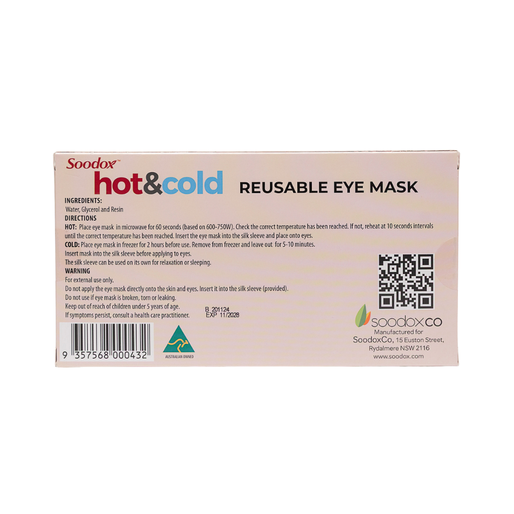 Soodox Hot & Cold Reusable Eye Mask with Bonus Silk Sleeve Included