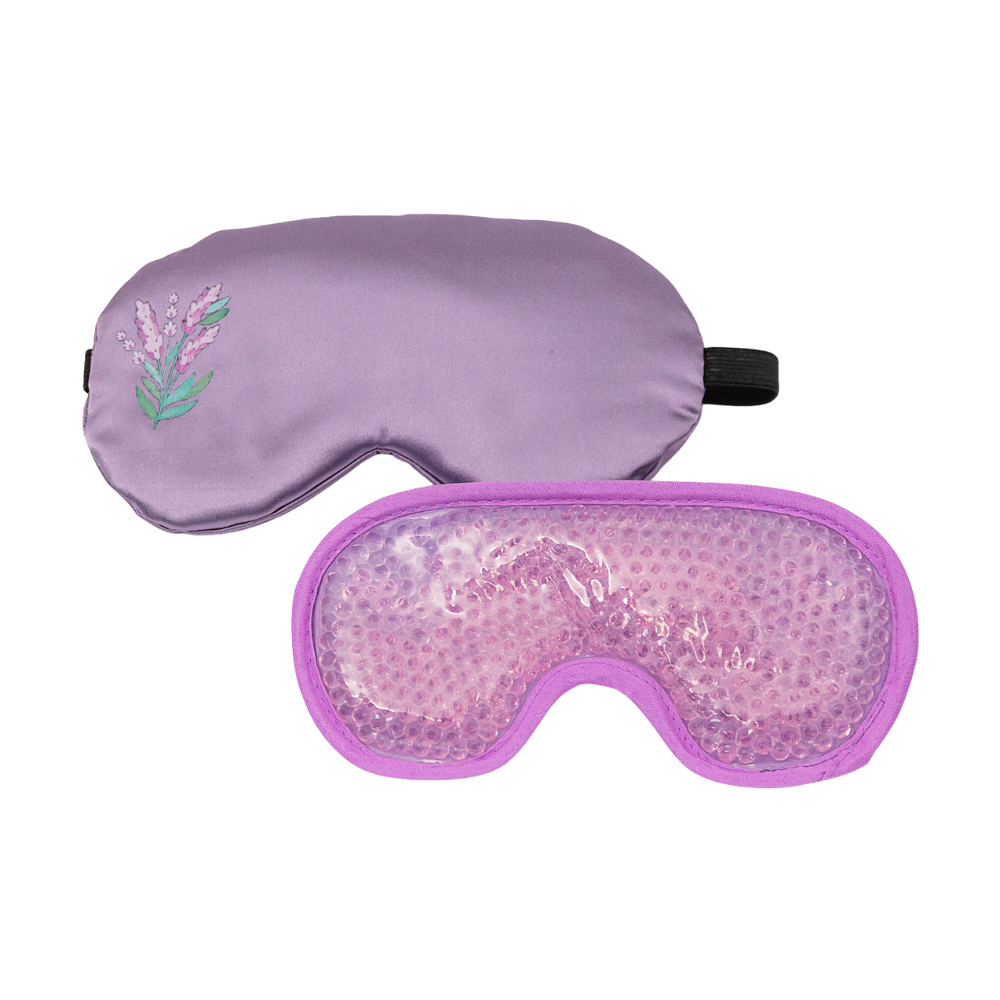 Purple silk eye mask sleeve and purple gel bead eye mask