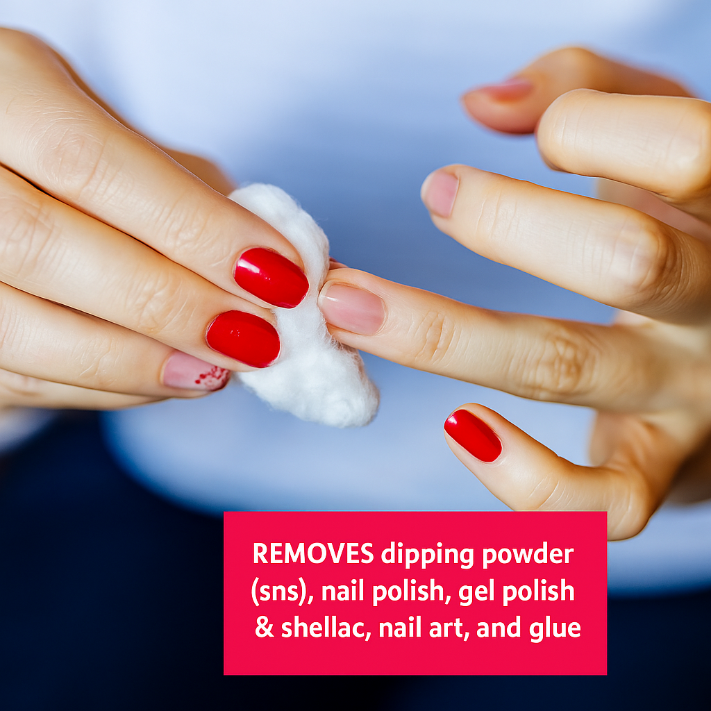 Removing red nail polish with a cotton pad