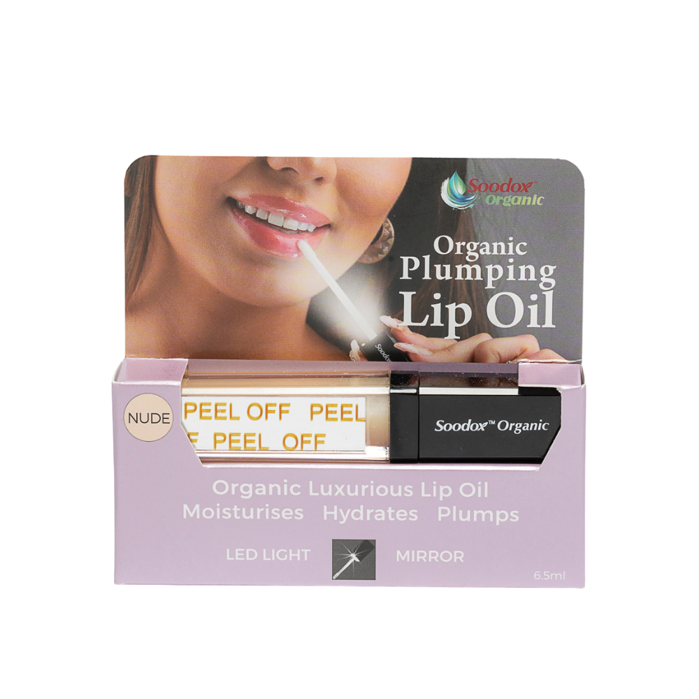 Soodox Organic Lip Plumper – Hydrating Gloss with Bonus Light & Mirror – Nude & Pink Shades