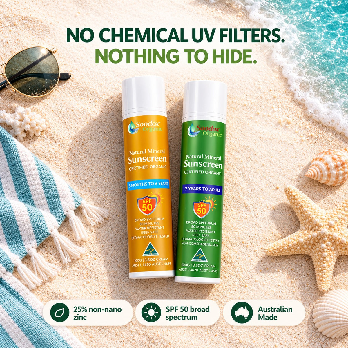 Soodox Organic 100% Natural Mineral Sunscreen FAMILY PACK
