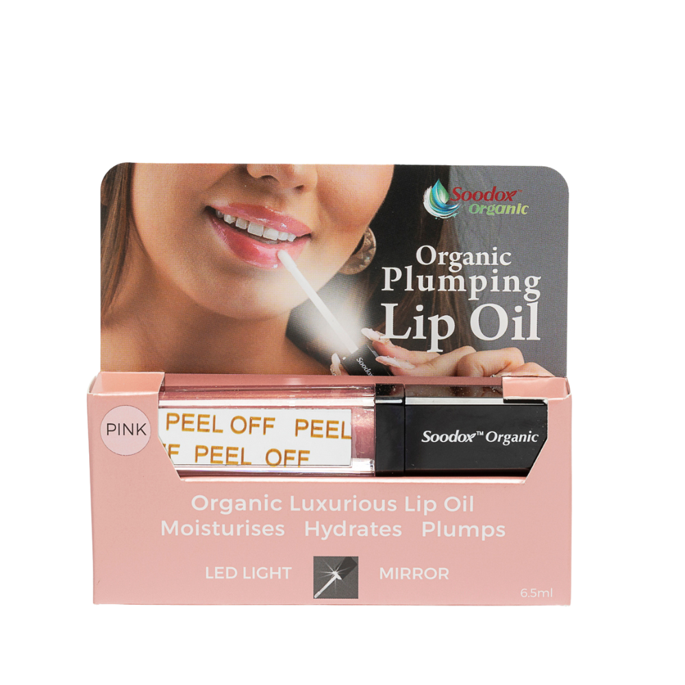 Soodox Organic Plumping Lip Oil with Light & Mirror in PINK Shade