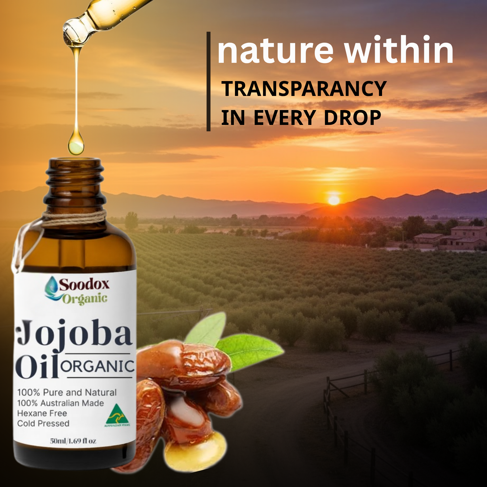 Soodox Organic Jojoba Oil 50ml Set with Scalp Oil Applicator