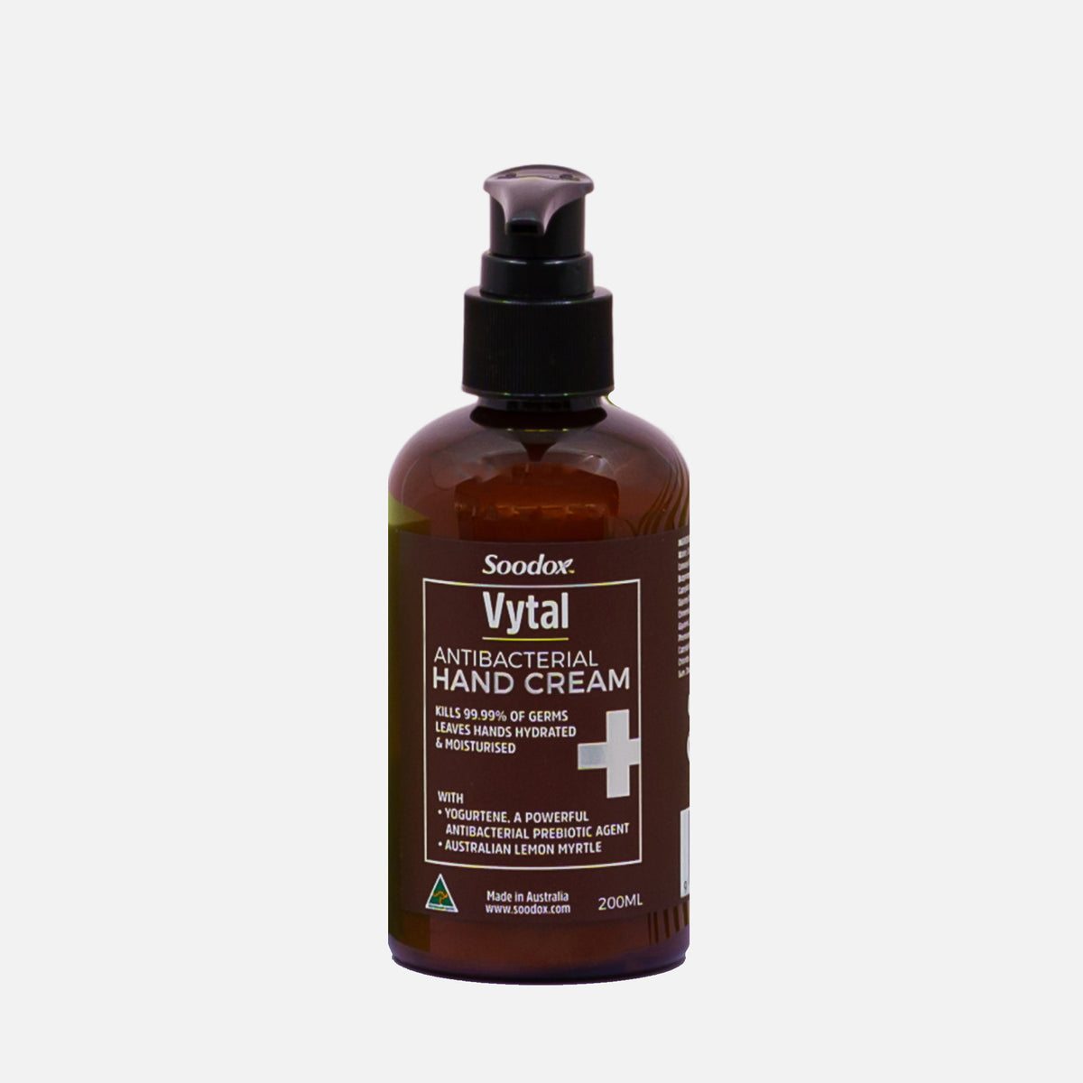 Soodox Vytal Antibacterial Hand Cream 200ml pump bottle, angled view
