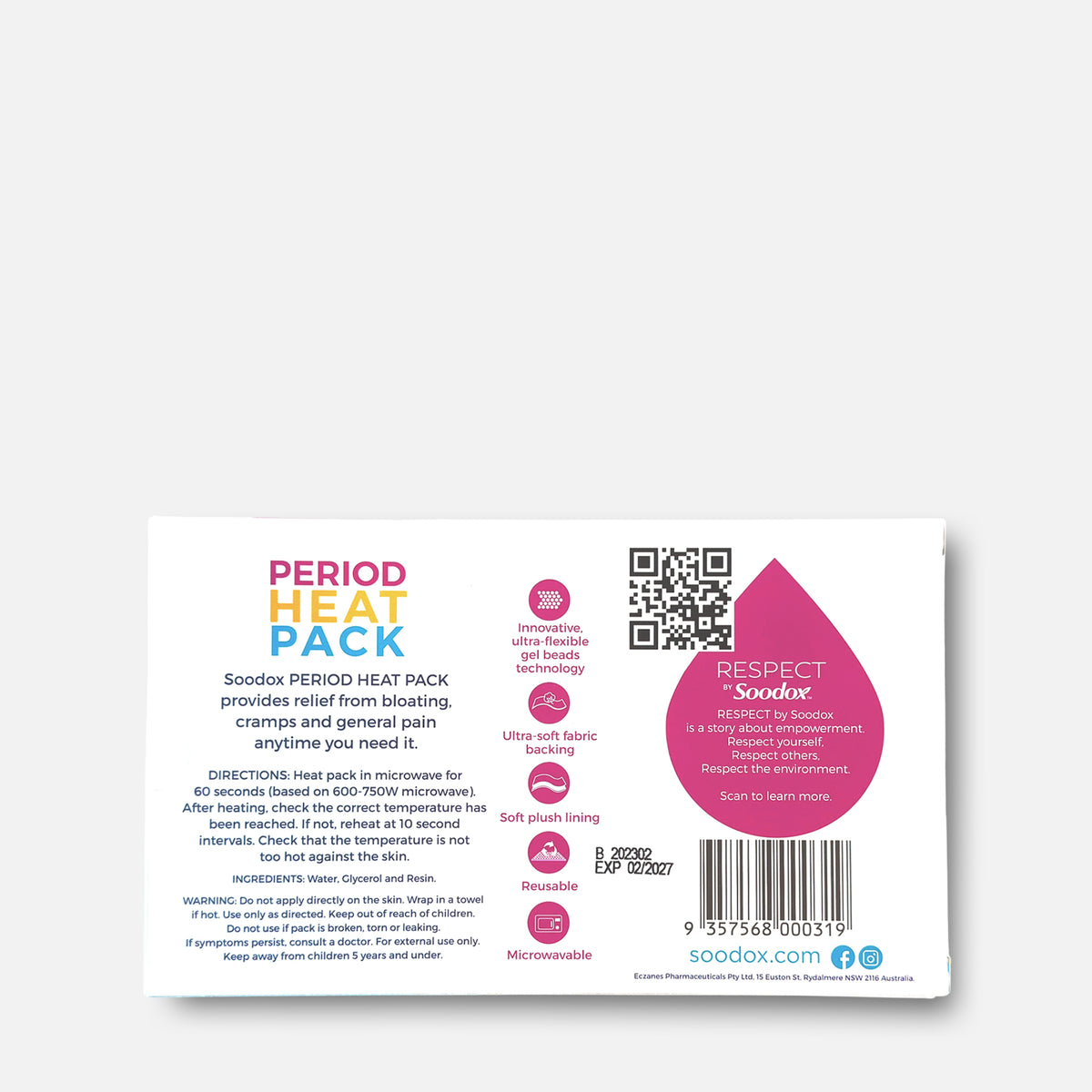 Soodox Period Heat Pack box back label