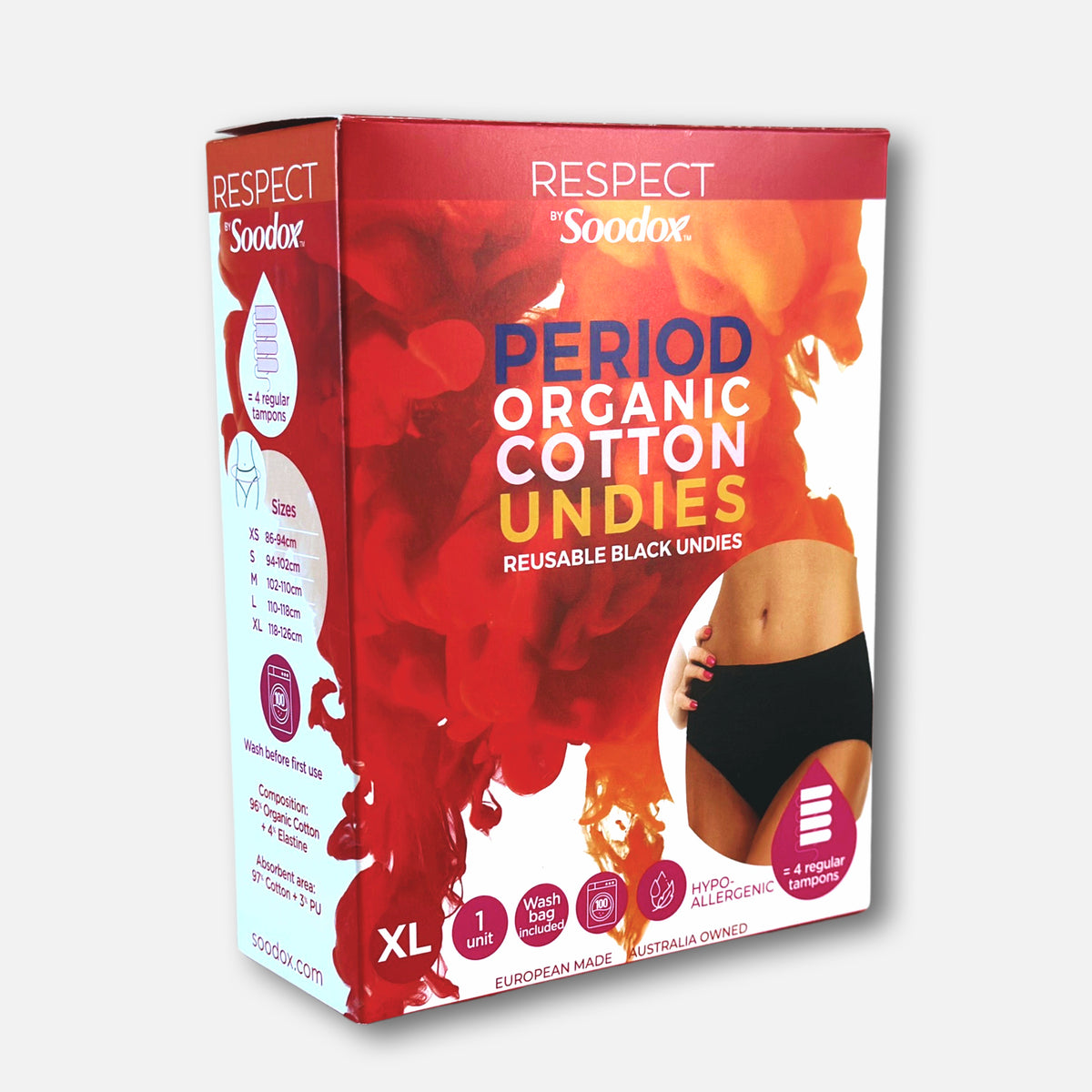 Respect by Soodox organic cotton period undies box, size XL
