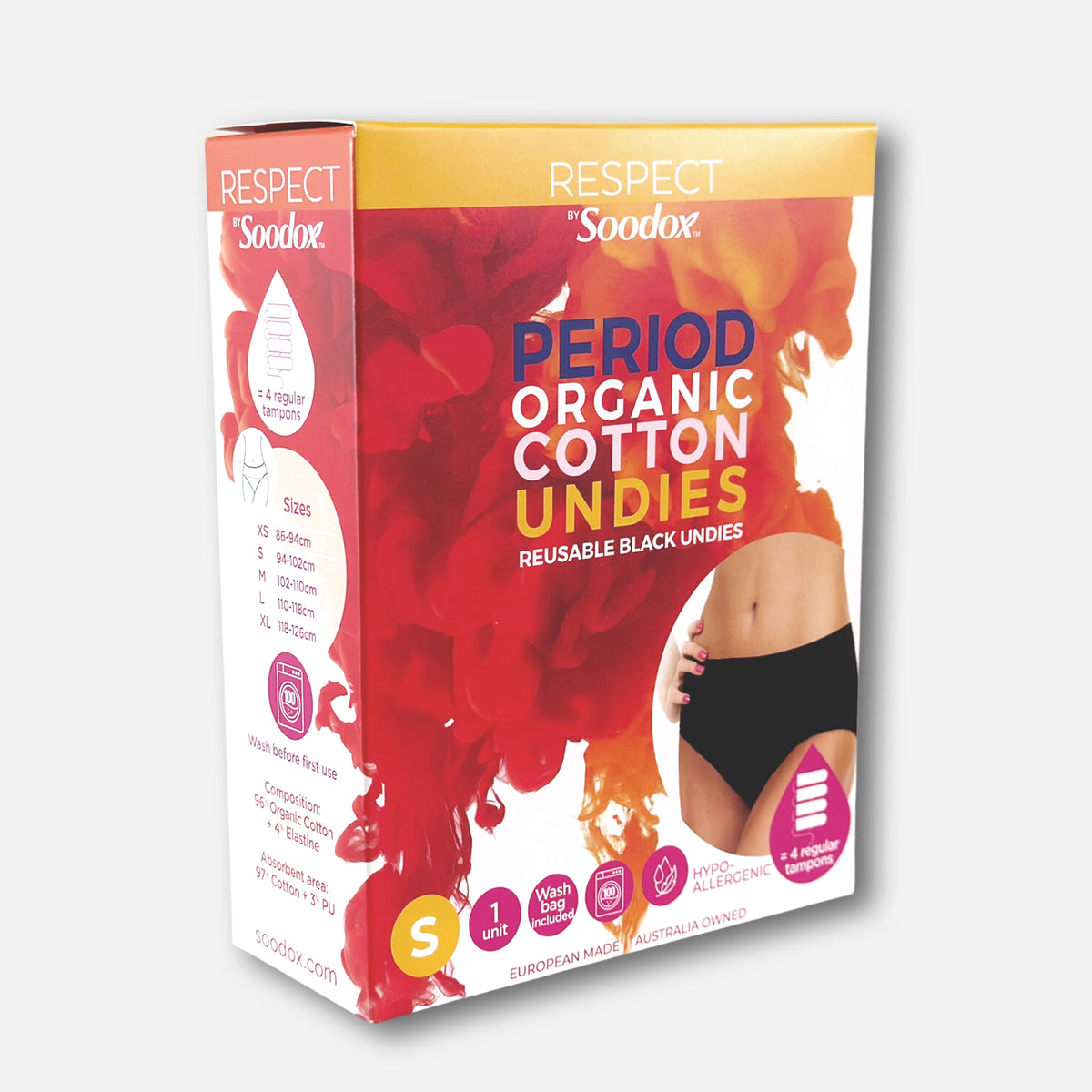 Respect by Soodox organic cotton period undies box, size Small