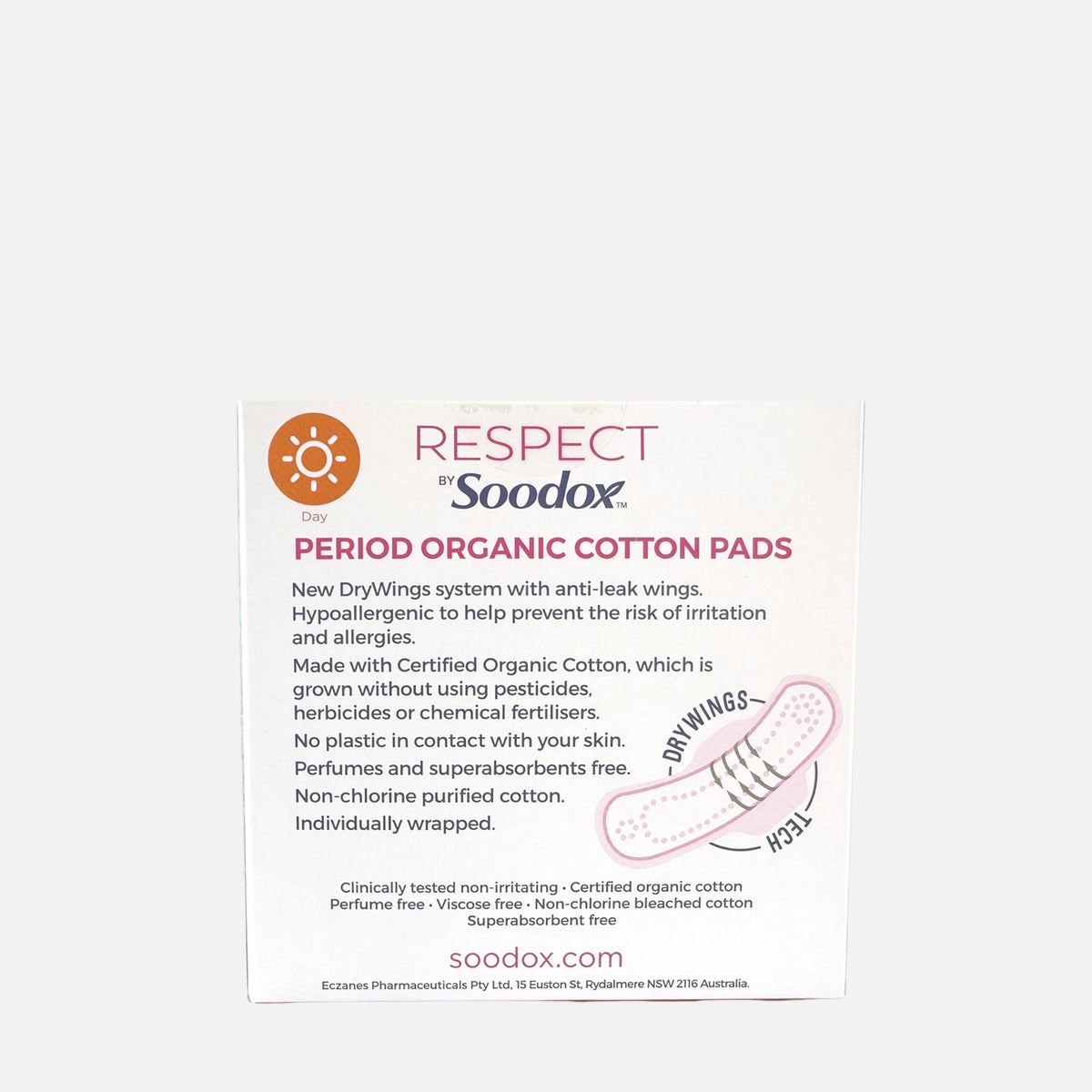 Respect by Soodox organic cotton pads box, back panel