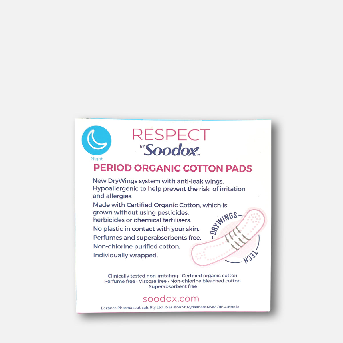 Respect by Soodox organic cotton pads box, back panel