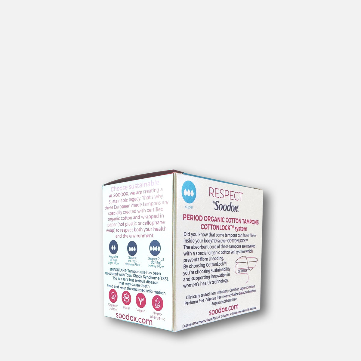 Back of Respect by Soodox organic tampons box