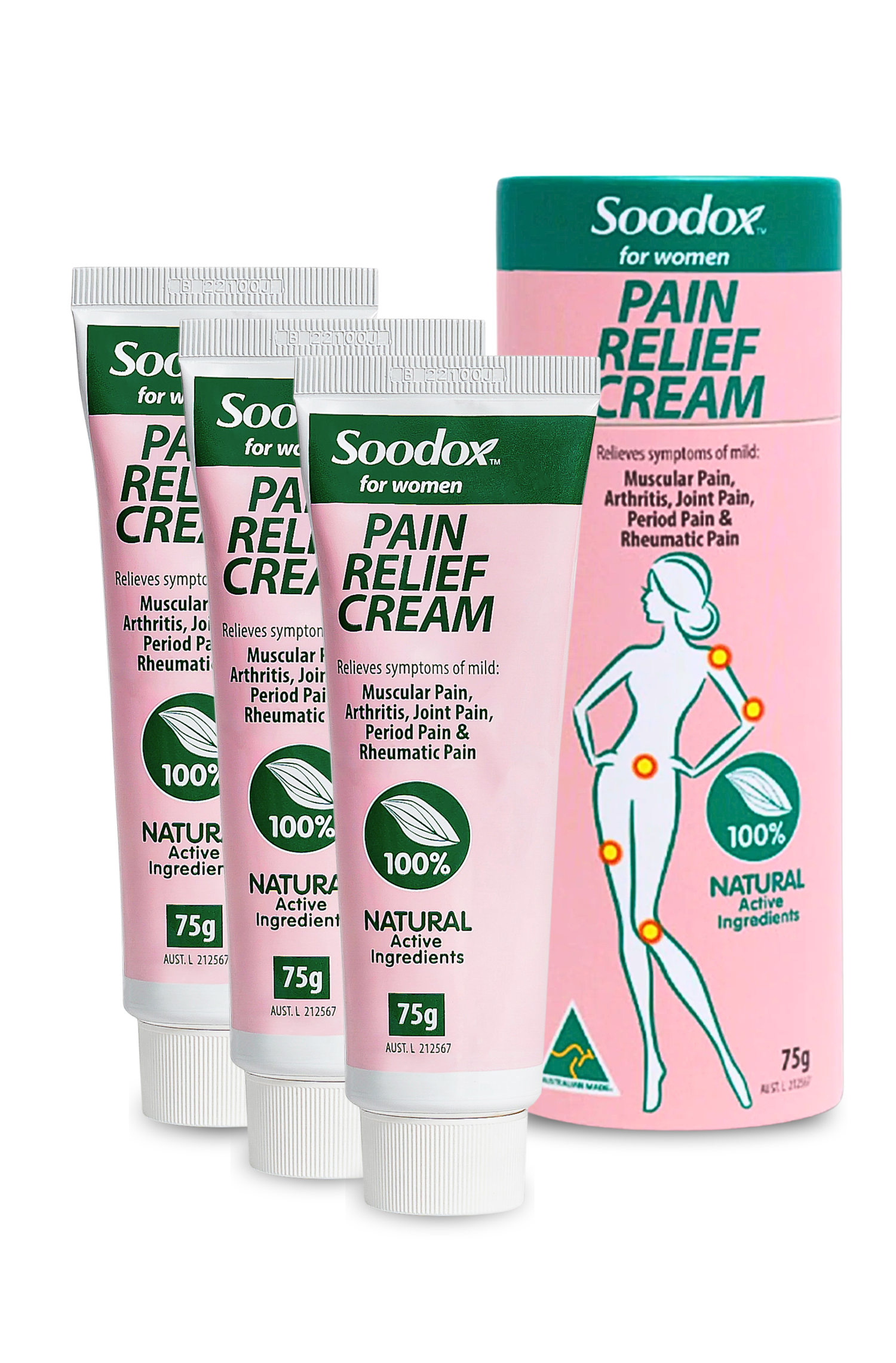 Soodox for Women Pain Relief Cream 75g - 3 Pack